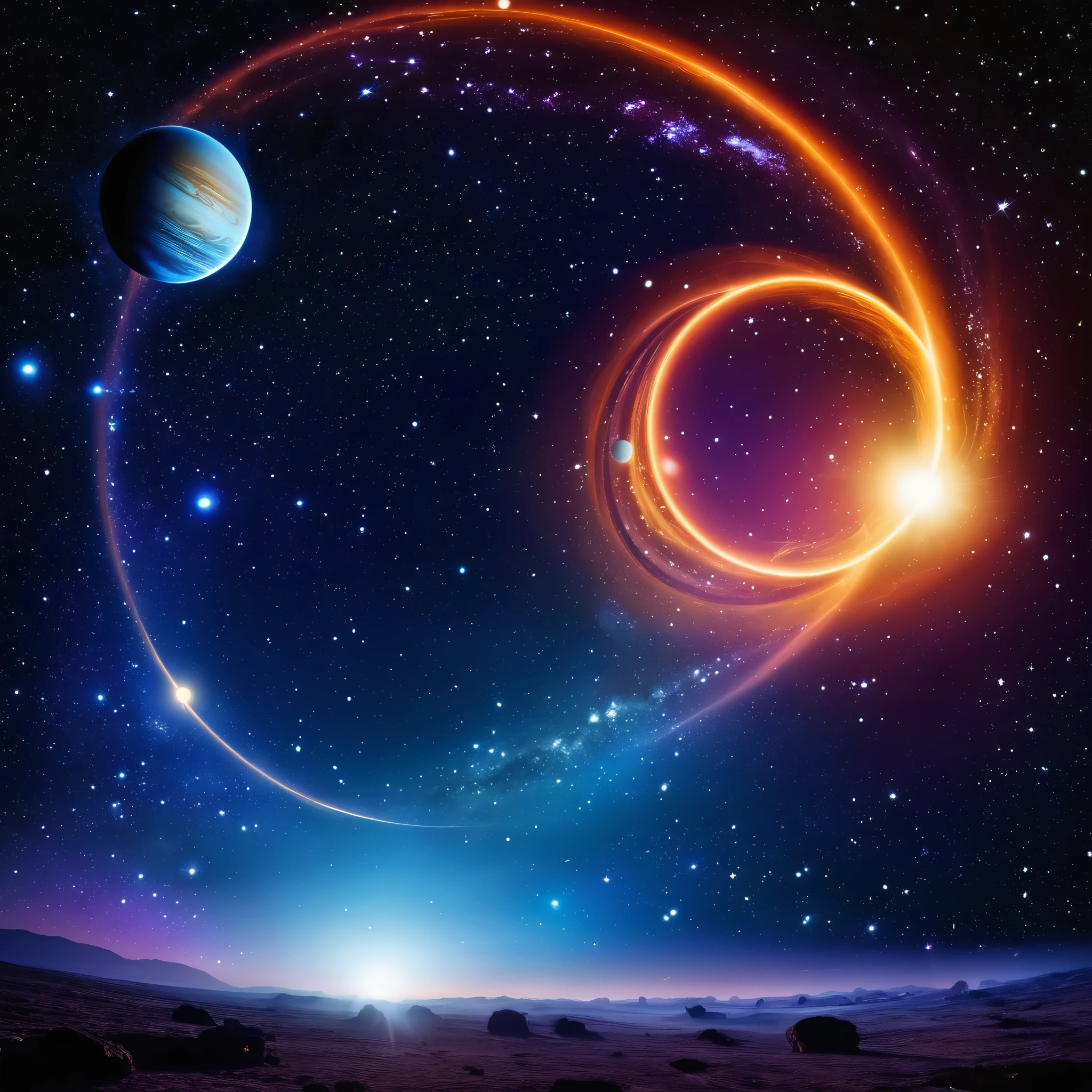 A celestial event of galactic proportions with stars and planets aligning in a mesmerizing dance.