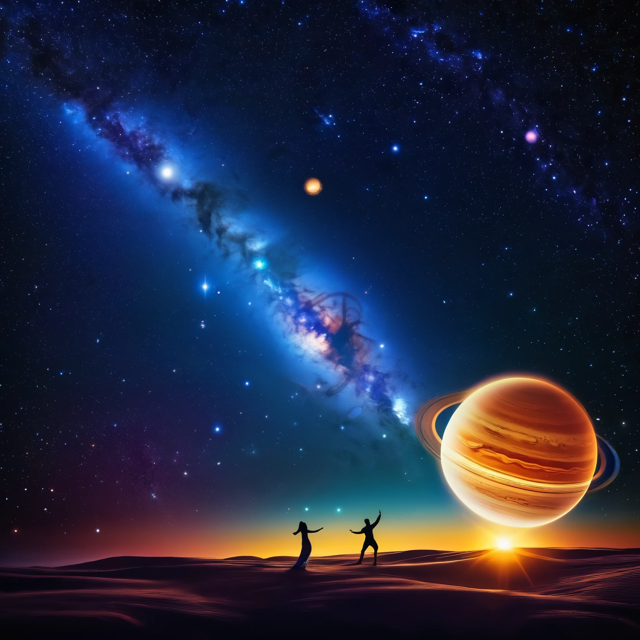 A celestial event of galactic proportions with stars and planets aligning in a mesmerizing dance.