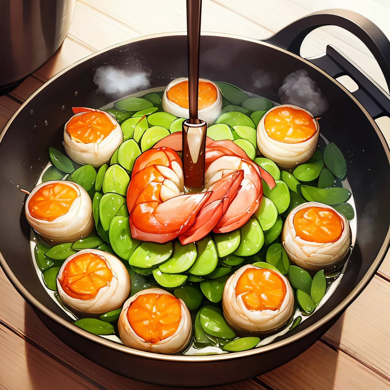 The logo could showcase a stylized depiction of a Filipino "kawali" cooking pot, filled with aromatic steam, signifying the culinary art of sautéing ginisang ginamos. Within the pot, an illustration of succulent shrimp cooking alongside fragrant garlic and other enticing ingredients would be featured. Encompassing the pot, delightful sketches of common ingredients used in the preparation of this delectable dish would grace the design.
In Tagalog script, the phrase "Gisadong Ginamos" would proudly be displayed above the artwork, using a clear and bold font that embodies the brand's distinctive identity. A captiv