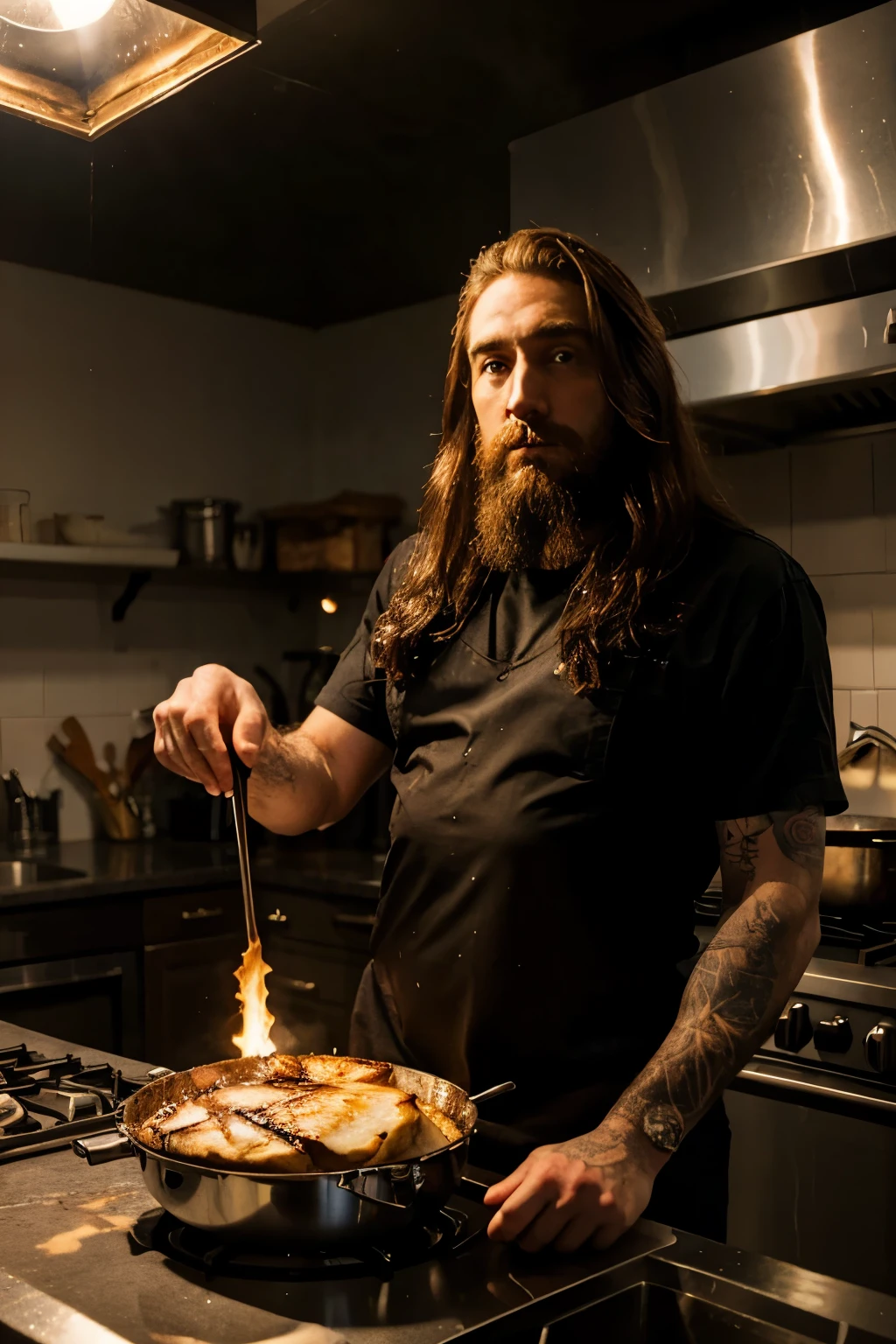 Cliff burton make Baked Alaska Flambé in his dark kitchen