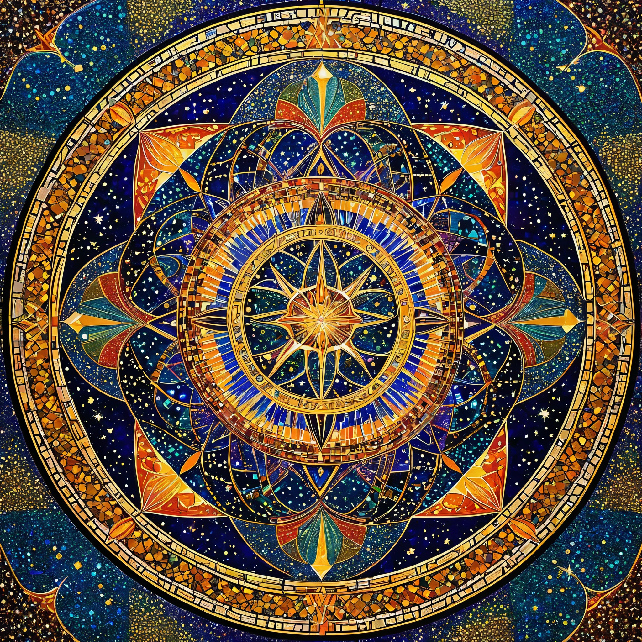 "Galactic Mosaic": A mosaic of cosmic proportions, inspired by the intricate designs of Byzantine art, with radiant colors and elaborate patterns.