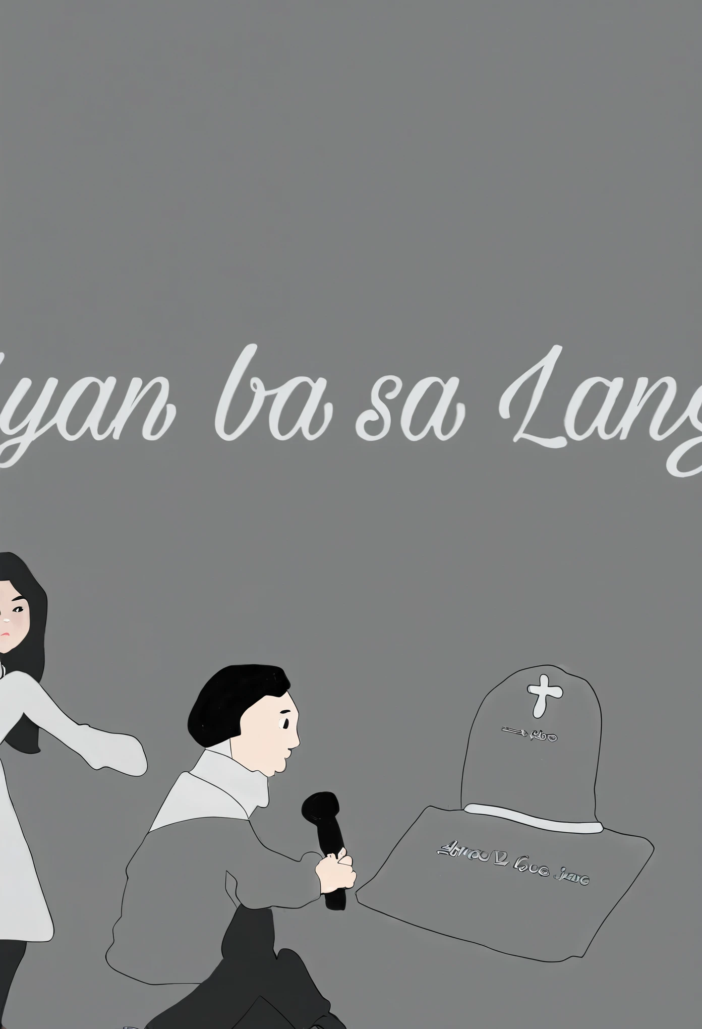 a cartoon of a woman kneeling down next to a man who is kneeling down, cartoonish and simplistic, inspired by Yi Insang, fanart, by Kogan Gengei, saying, background image, fan art, official fanart, dang ngo, dug stanat, blank, inspired by Bogi Fabian, album art, album cover