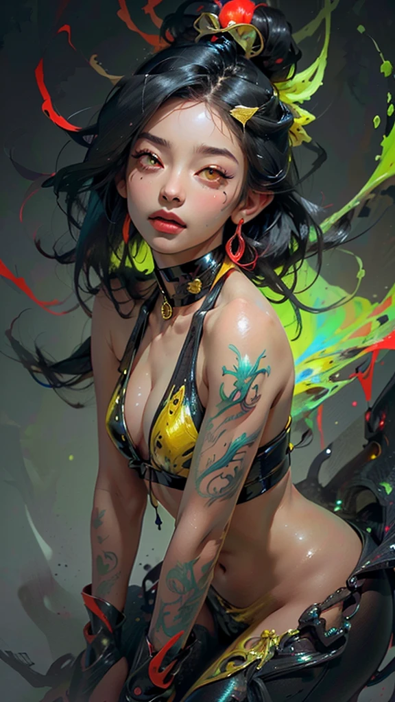 Photographed from the feet、(((full body portrait)))、cute 妖精 ,girl, 1girl,(((a bit ,tiny a bit body,small))),((anime 妖精 with extremely cute and beautiful braided hair)),latex bikini、 (((flat chest))),((((black hair:1.35,colorred inner hair,ear breathing)))),(((red_eye:1.3))),Complex eye,beautiful detailed eye,symmetrical eye,big eye:1.5,(((Glossy skin:1.5,bright skin: 1.5,sunburned skin,shiny skin,very shiny skin,shiny body,plastic glitter skin,exaggerated shiny skin,illuminated skin))),(,detailed body,fine arms,(detailed face)), cute,slutty,erotic,bold,NSFW, revealing clothing,show your skin,(Completely naked),(choker,wrist cuffs),((Complex outfit,Complex clothes))), (dynamic pose:1.0),embarrassing,(shiny winter ornaments),High resolution,sharp focus,(Super detailed,very detailed),(realistic artwork:1.8),(very detailed CG unity 8k wallpaper),(((bright colors,vibrant theme))),(Complex),(masterpiece),(highest quality),