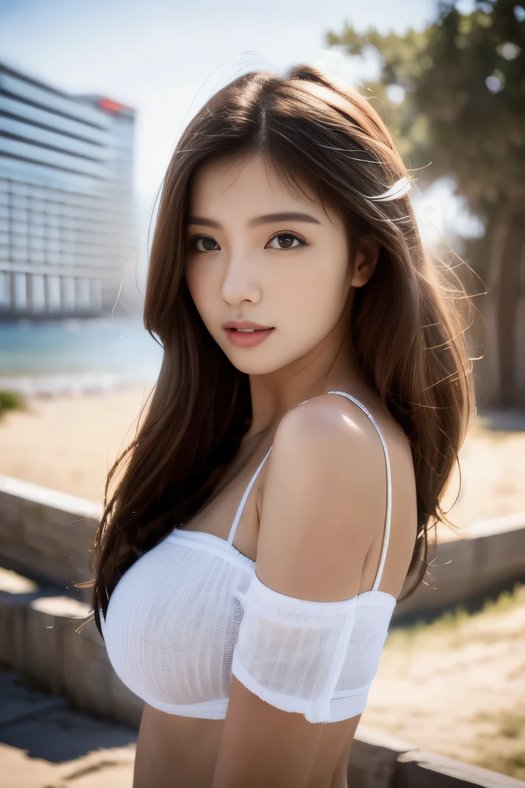 8K,best qualtiy,tmasterpiece,ultra high resolution,(Realism:2),Bust photo,(True skin texture:1.3),(filmgrain:1.3),1个Giant Breast Girl,tmasterpiece,Best quality at best,Small lips