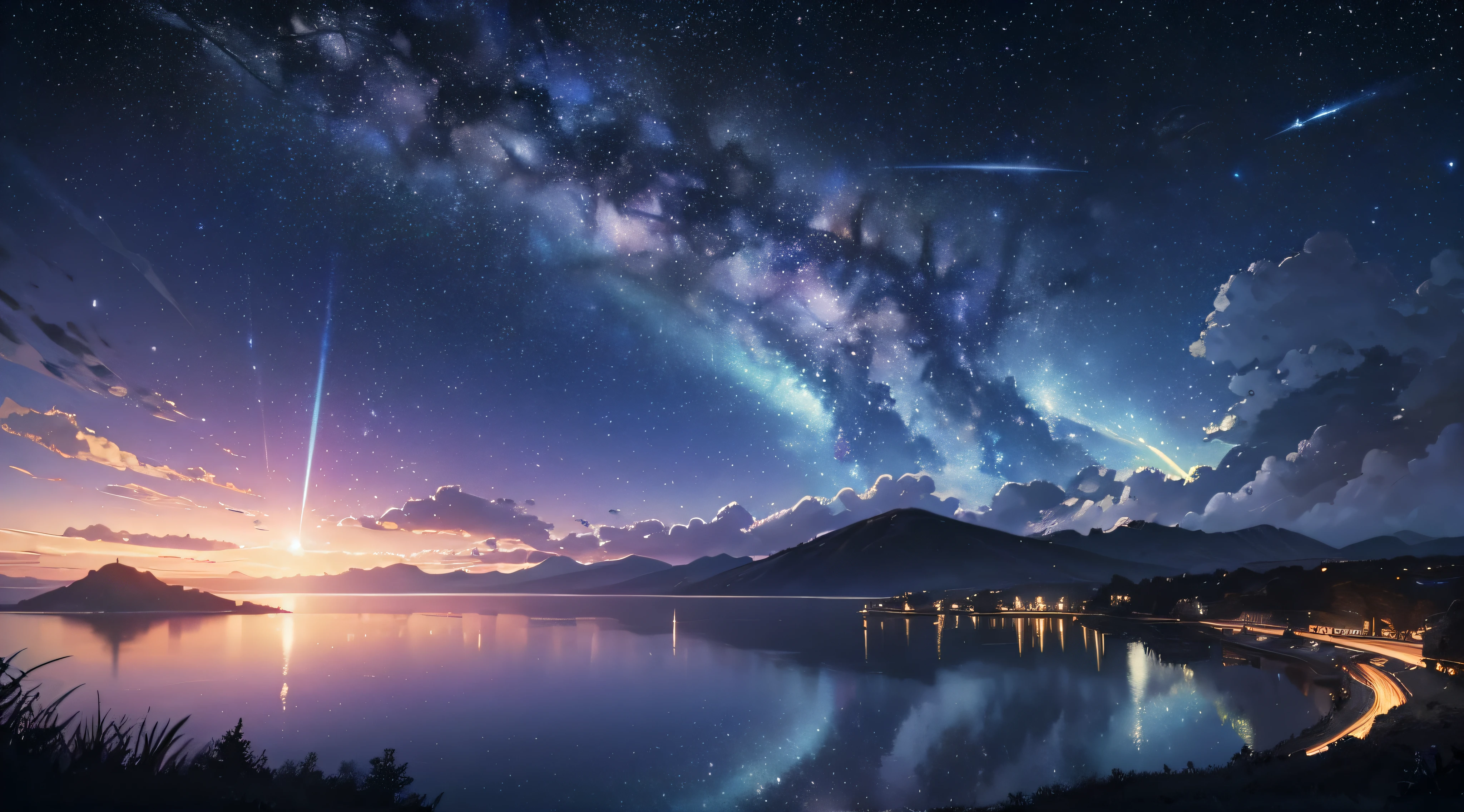 masterpiece、Background with((Fantastic starry sky、meteors、black hole))、Depth((Luminous Planets))、Looking up