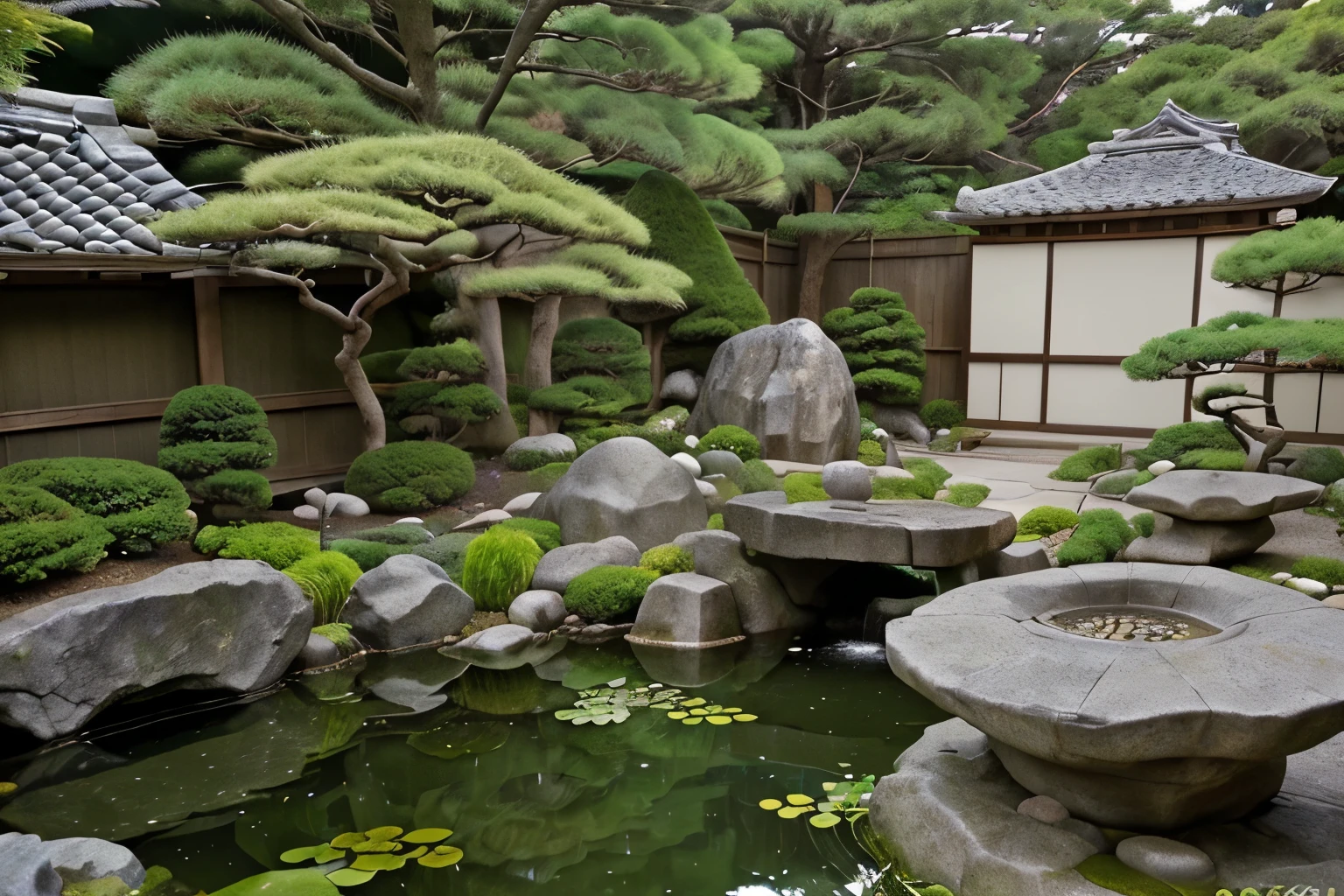 Japanese Gardeneticulously landscaped gardens featuring zen elements like rock formations, ponds, and carefully pruned trees, promoting tranquility and mindfulness.