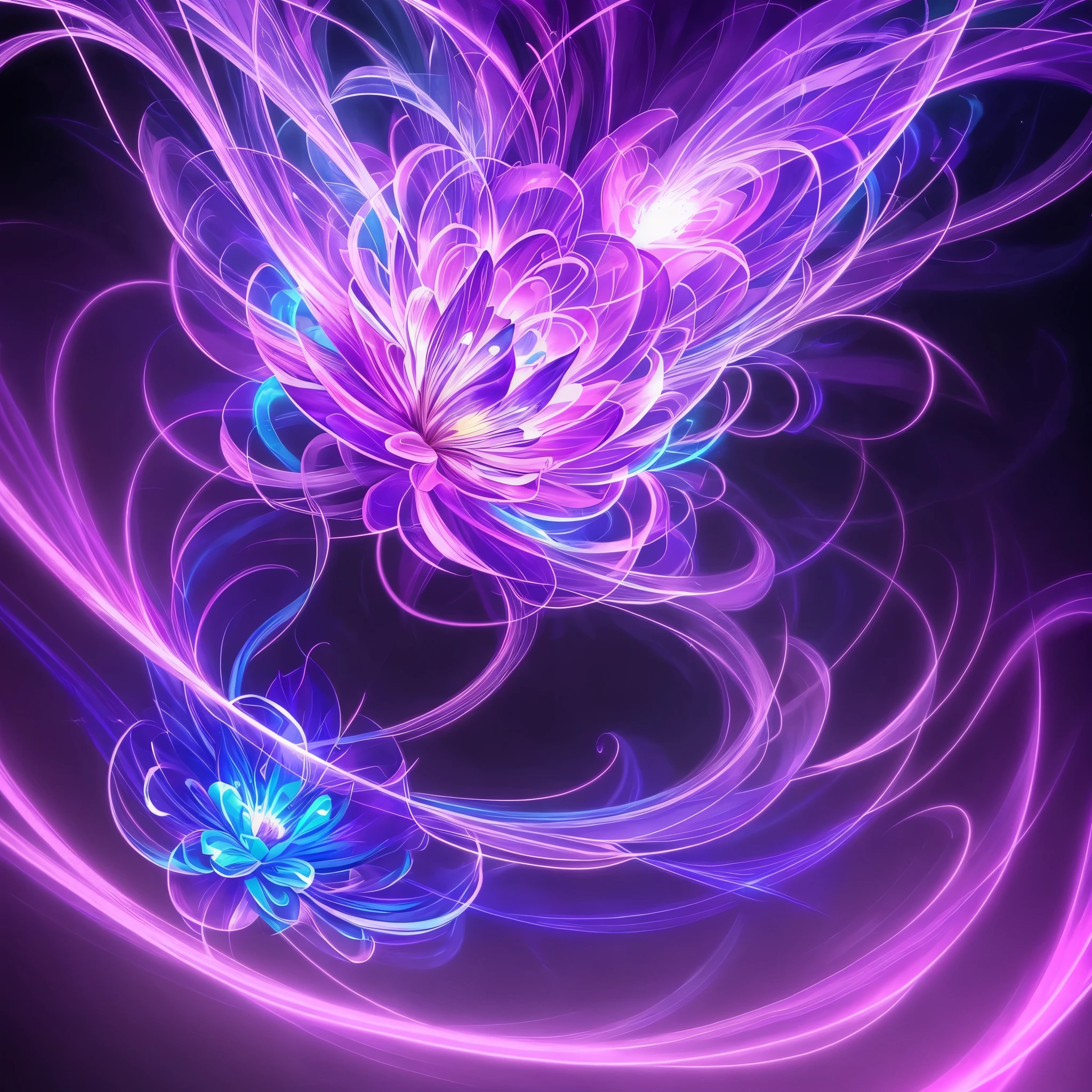 a purple flower with blue lights on it, a digital painting by Mario Dubsky, trending on deviantart, fantasy art, glowing purple, glowing delicate flower, purple lightning, magical flowers, purple aura, dramatic purple thunders, purple magic, beautiful!!! digital art, beautiful flower, purple energy, 🌺 cgsociety, magenta lighting. fantasy, glowing flowers, purple glow