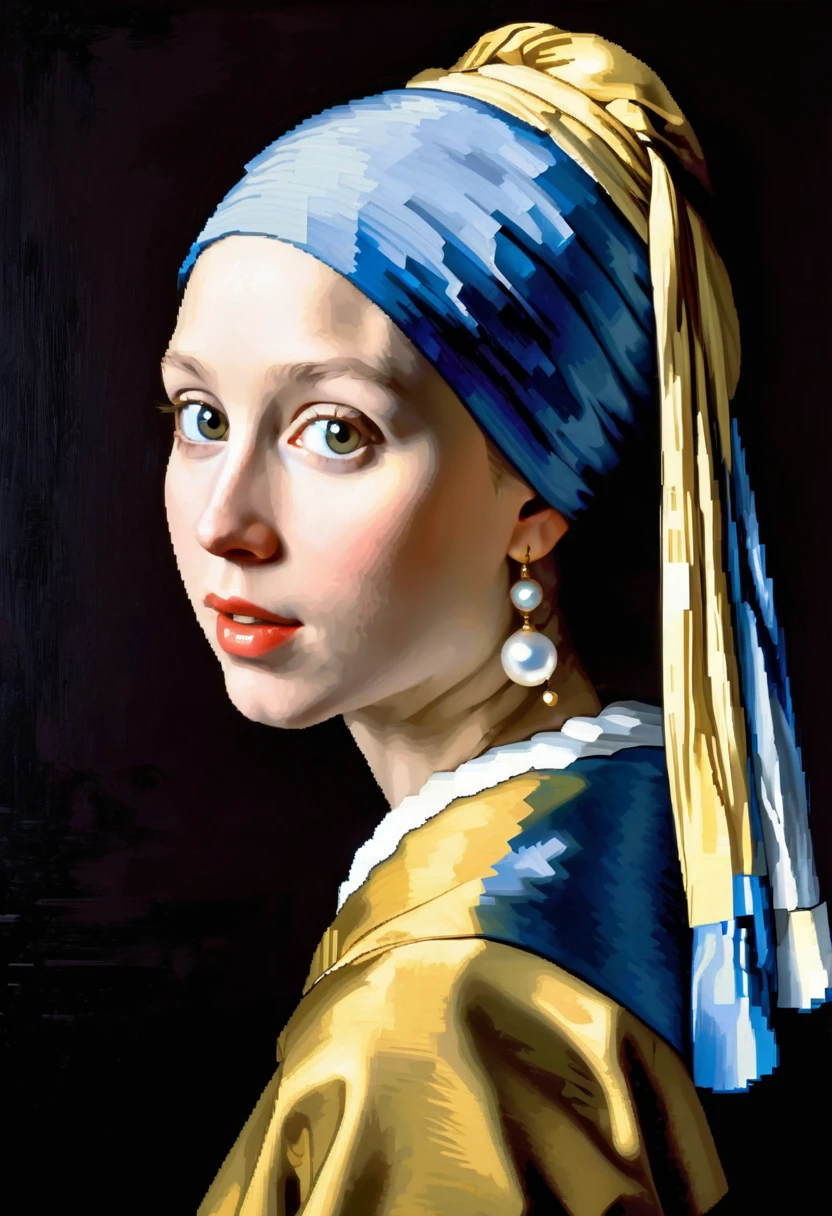 Girl with a Pearl Earring by Johannes Vermeer, (pixel art)