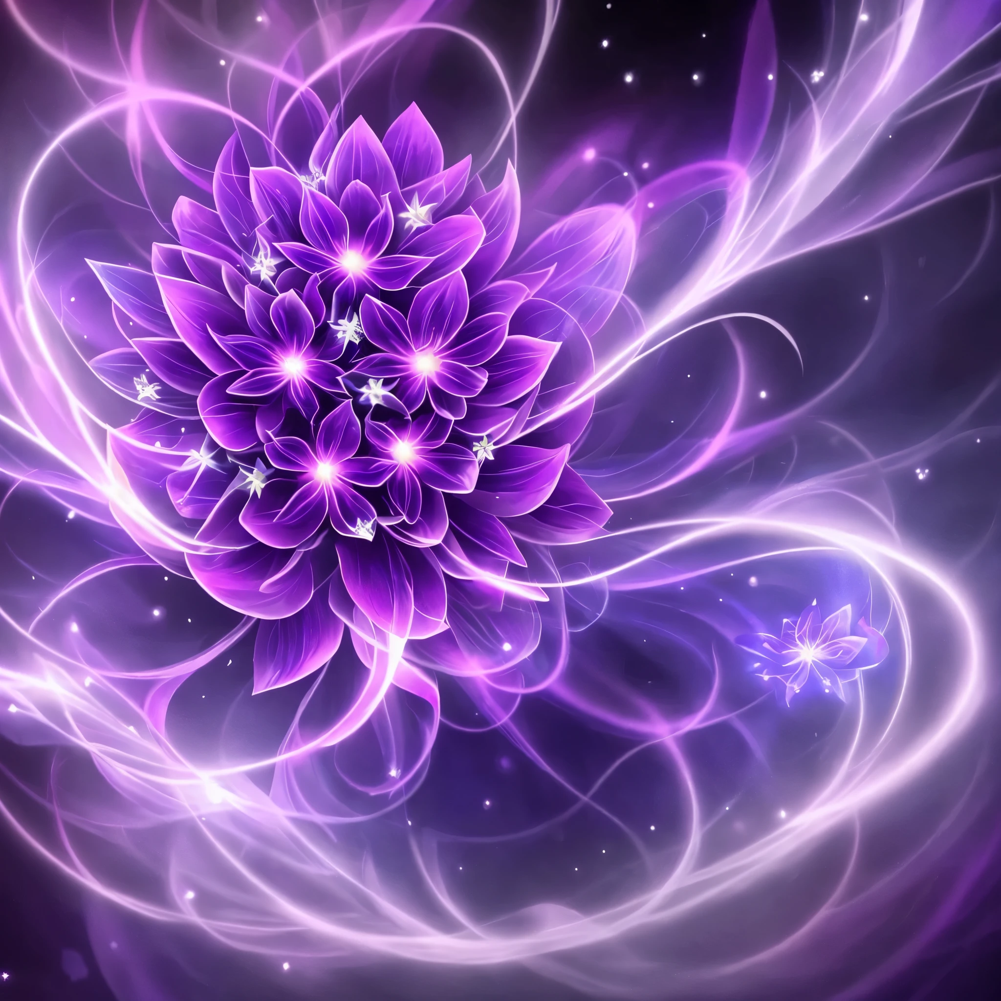 a purple flower with blue lights on it, a digital painting by Mario Dubsky, trending on deviantart, fantasy art, glowing purple, glowing delicate flower, purple lightning, magical flowers, purple aura, dramatic purple thunders, purple magic, beautiful!!! digital art, beautiful flower, purple energy, 🌺 cgsociety, magenta lighting. fantasy, glowing flowers, purple glow