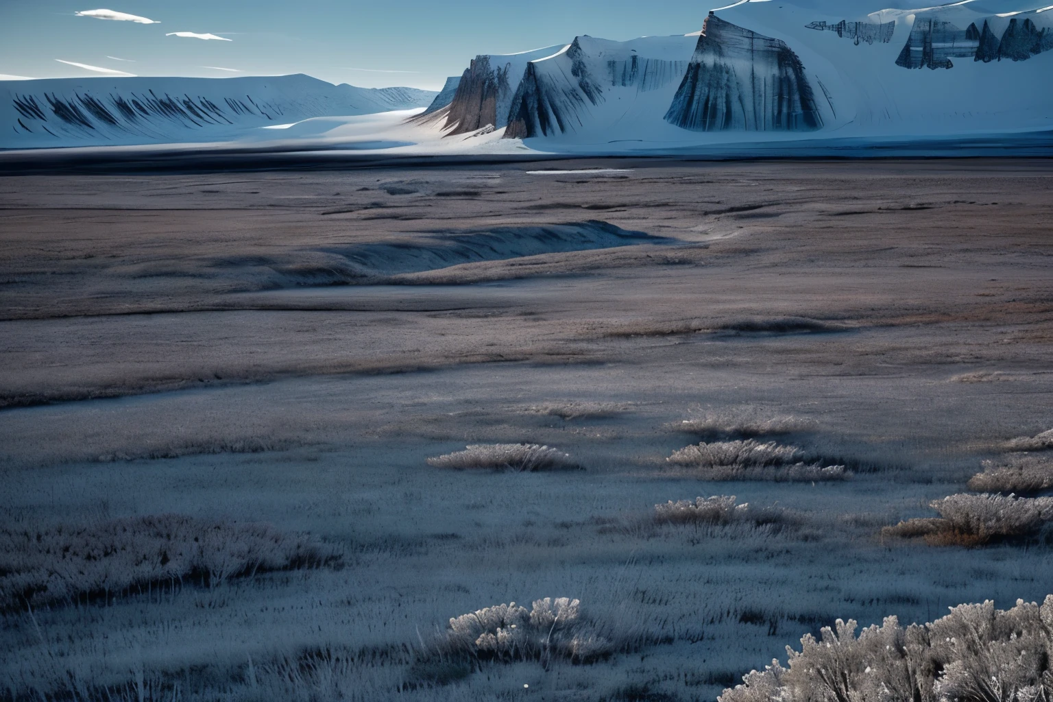 Arctic Tundras: Vast expanses of frozen landscape dotted with sparse vegetation, evoking a sense of solitude and tranquility amidst the icy wilderness.