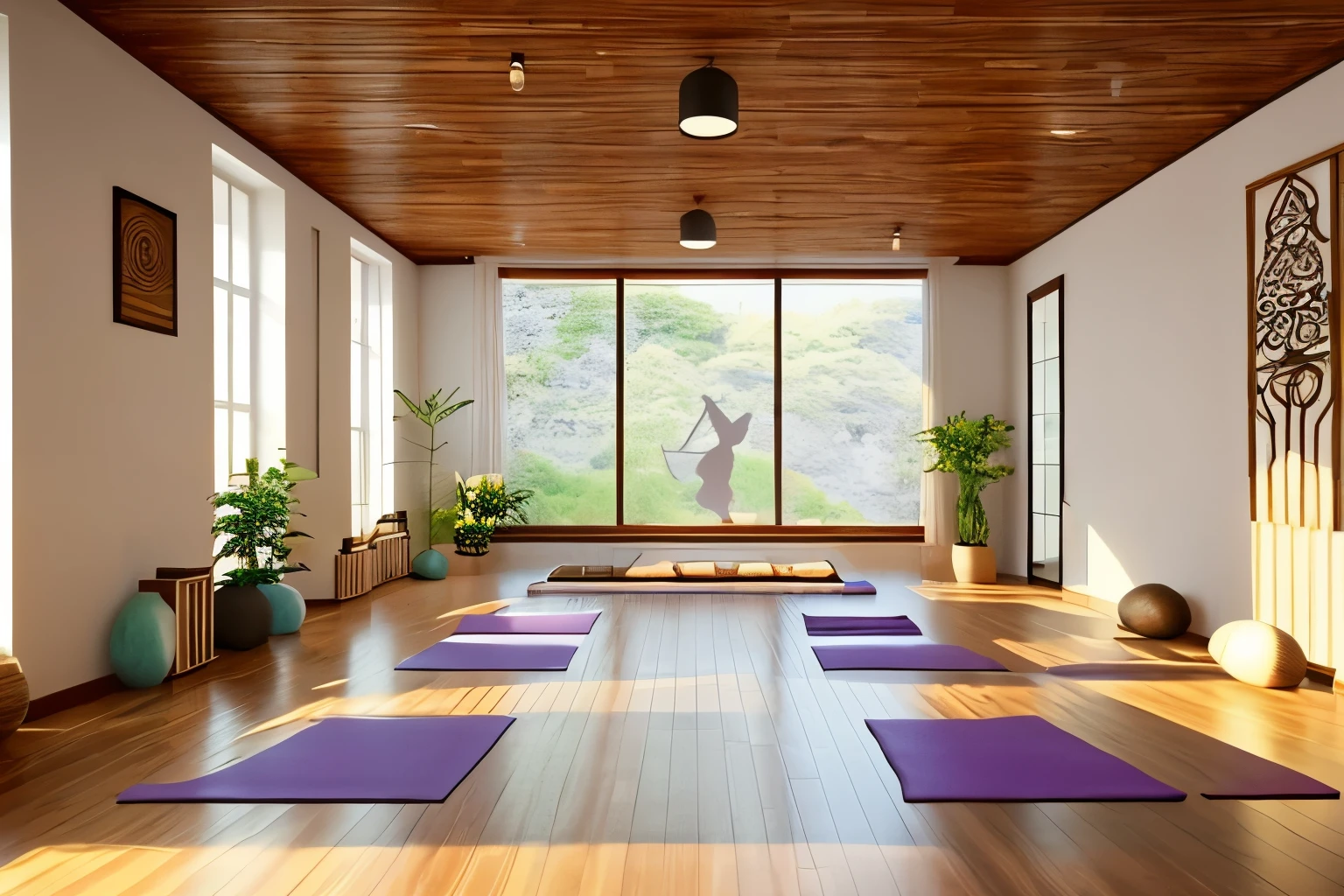 Yoga Studios: Spaces dedicated to yoga practice, designed to promote relaxation, mindfulness, and inner peace through soothing decor and ambiance.