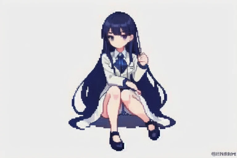 raise your heels, Sit down and show your butt from the front, holding my knees, white panties, blazer jacket, long hair, , cute,Pixel art