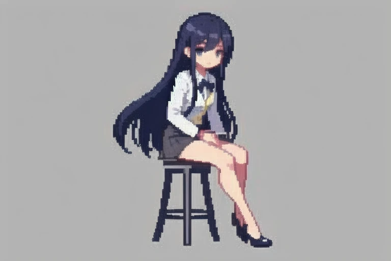 raise your heels, Sit down and show your butt from the front, holding my knees, white panties, blazer jacket, long hair, , cute,Pixel art