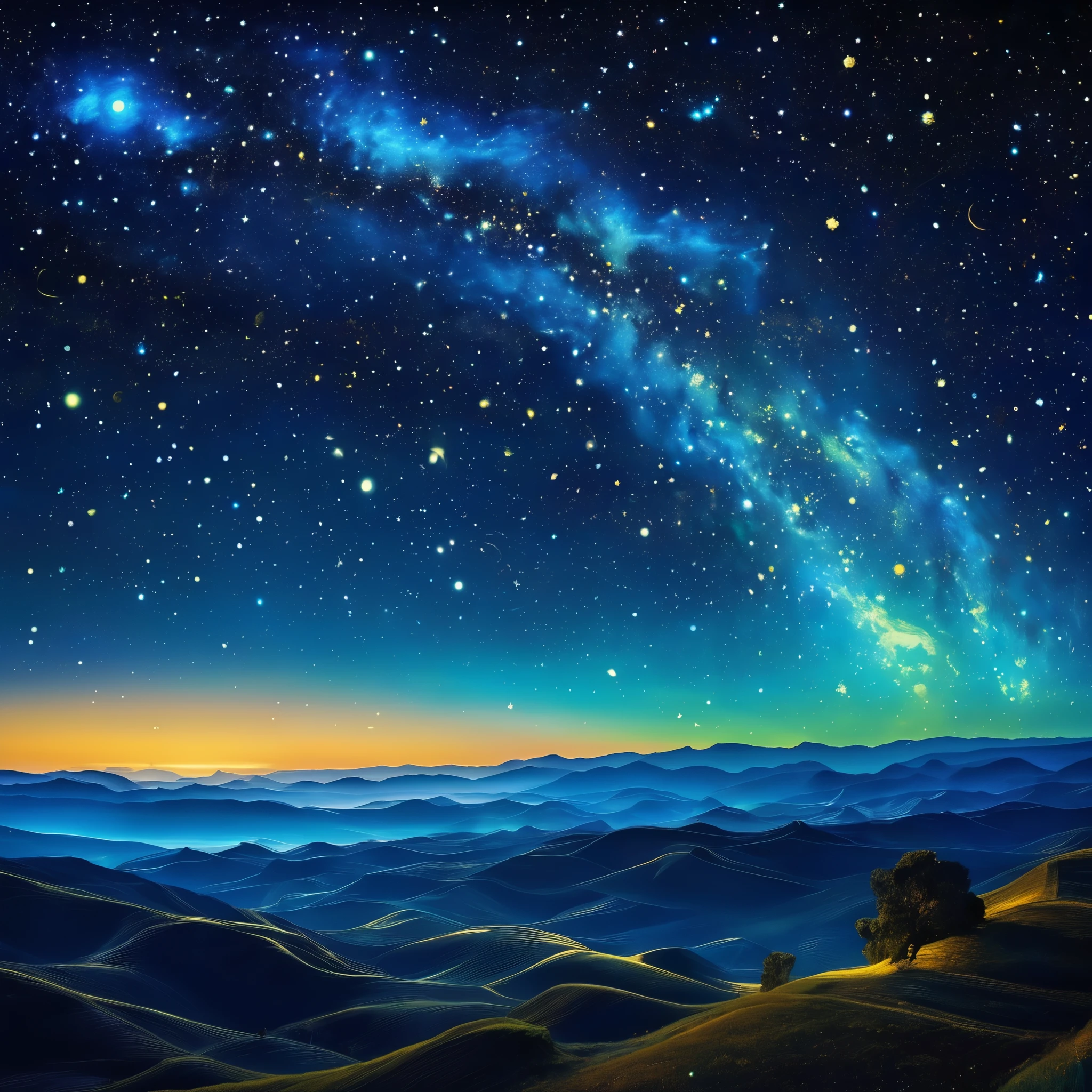A cosmic orchestra of stars and planets performing a symphony of light and sound amidst the vast expanse of space, inspired by the works of Vincent van Gogh's "Starry Night."
