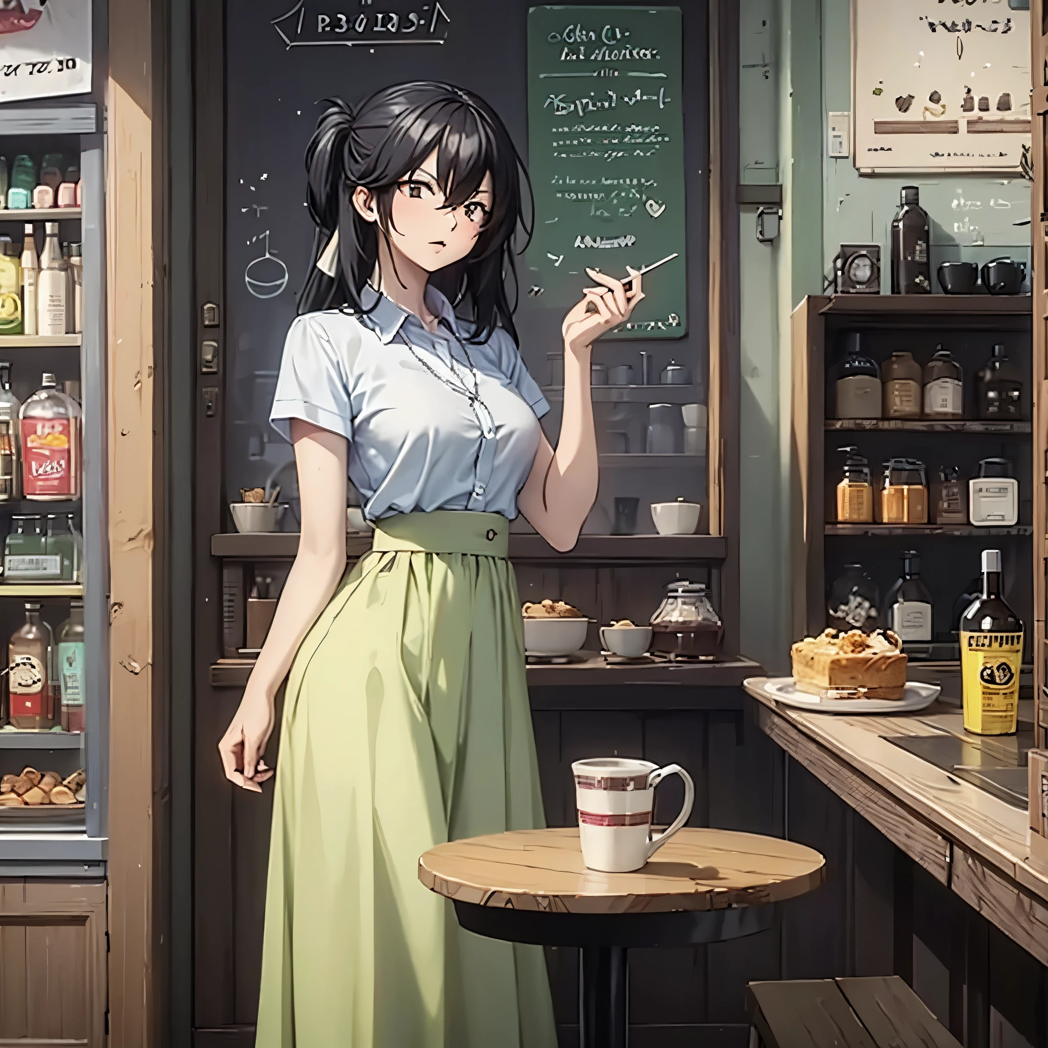 A man along with his wife wearing 1950s casual clothing, in a 1950s coffee shop, (environment with colors: F7CBD0, BADCCB,B4DDE3,FEEEB4.)