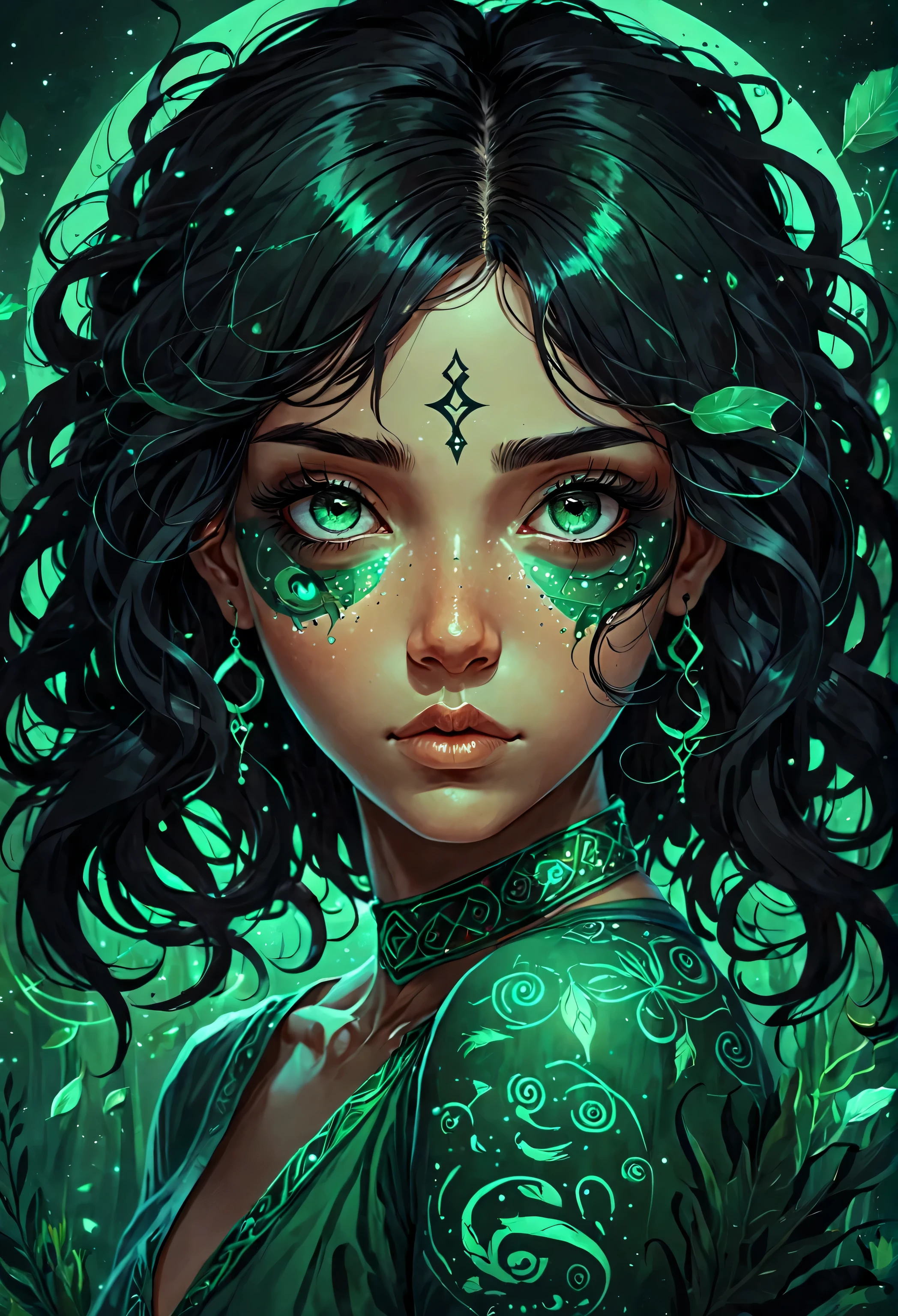 CAncer Girl, zodiac sign representation, fantasy art, dark colors, HD, 8K black hair, pelo negro, ojos verdes, ojos grandes y verde, cangrejos, cangrejo