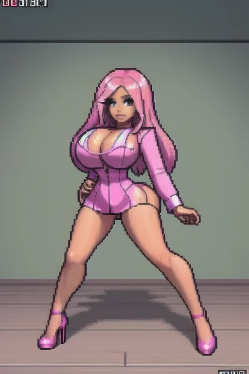 raise your heels, Sit down and show your butt from the front, holding my knees, blazer jacket, long pink hair, cute, Pixel art