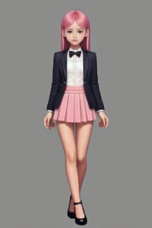 raise your heels, Sit down and show your butt from the front, holding my knees, blazer jacket, long pink hair, cute, Pixel art