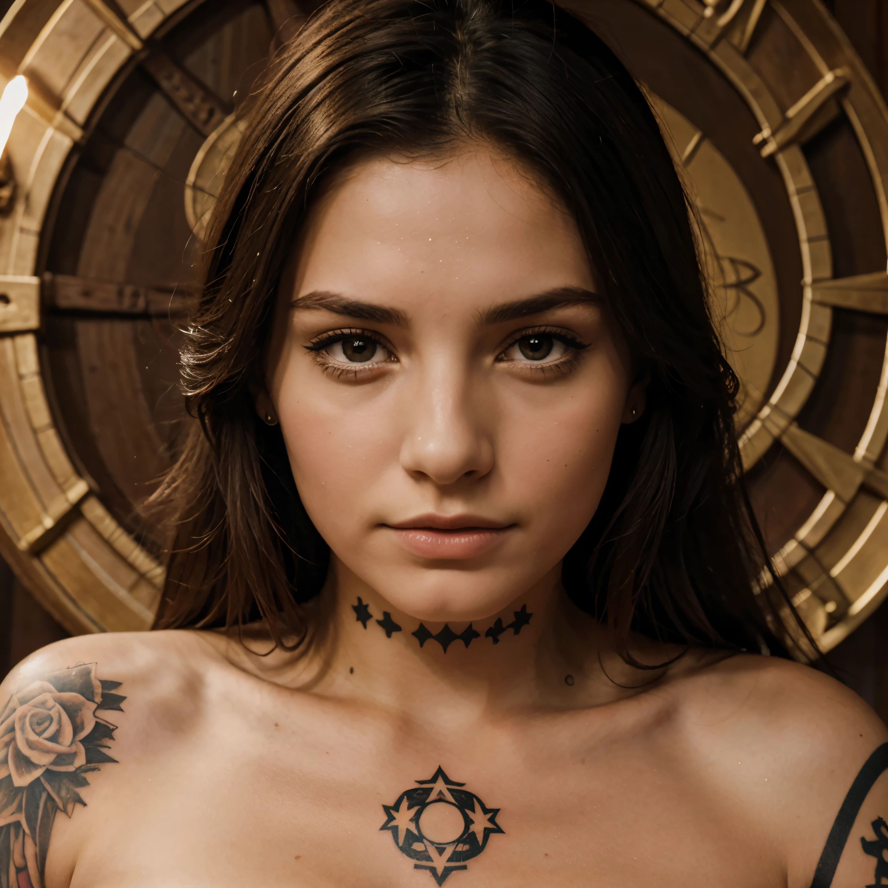 Second pentacles of Jupiter above portrait beautifull woman tatto design