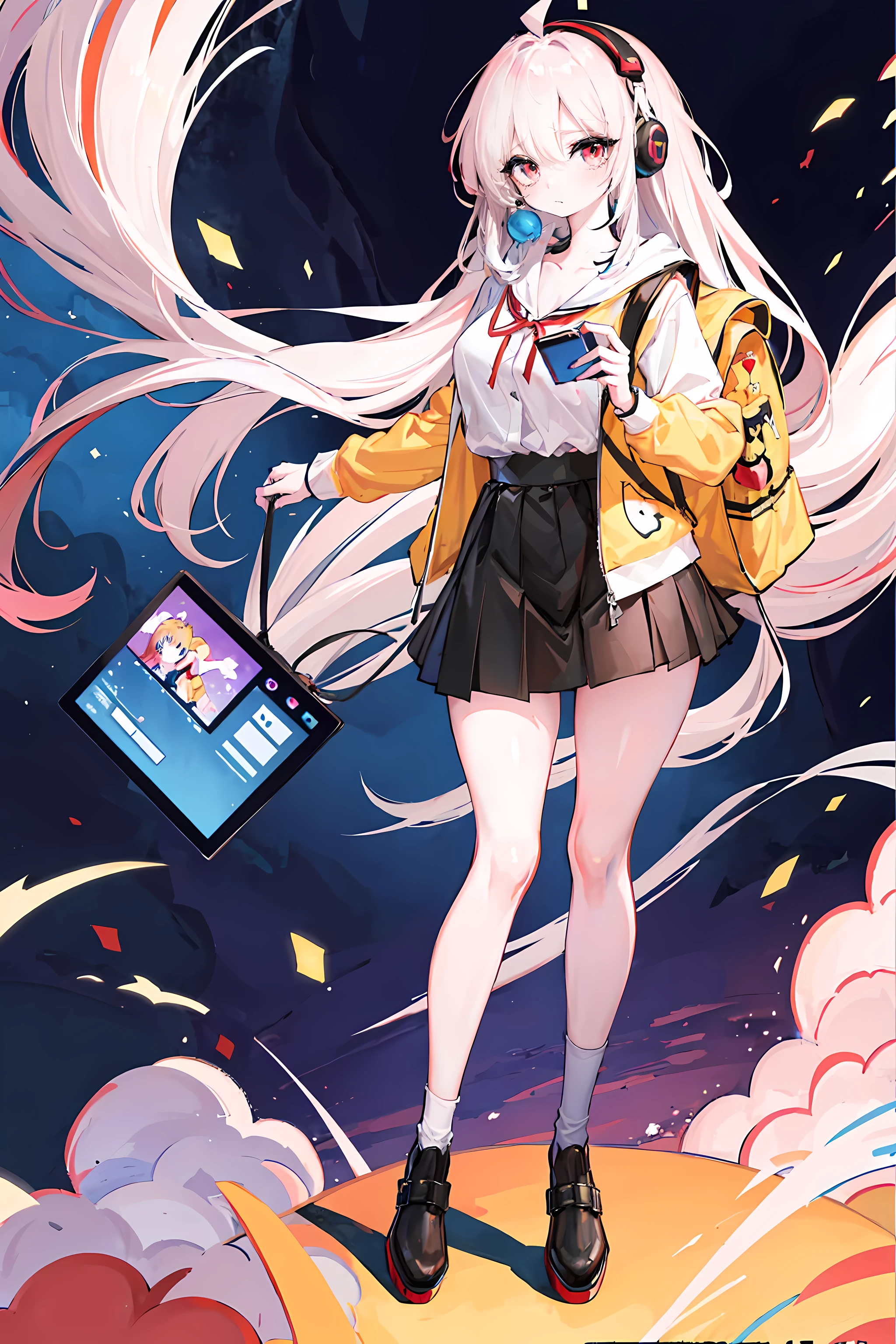 wearing headphones、Anime girl wearing a backpack and looking at mobile phone, anime style 4 k, Alice x. Open, digital animation art, night nucleus, Digital anime illustration, anime styled digital art, Anime Art Wallpaper 4k, Anime Art Wallpaper 4k, anime art style, anime digital art, anime style artwork, anime style. 8k, detailed digital animation art