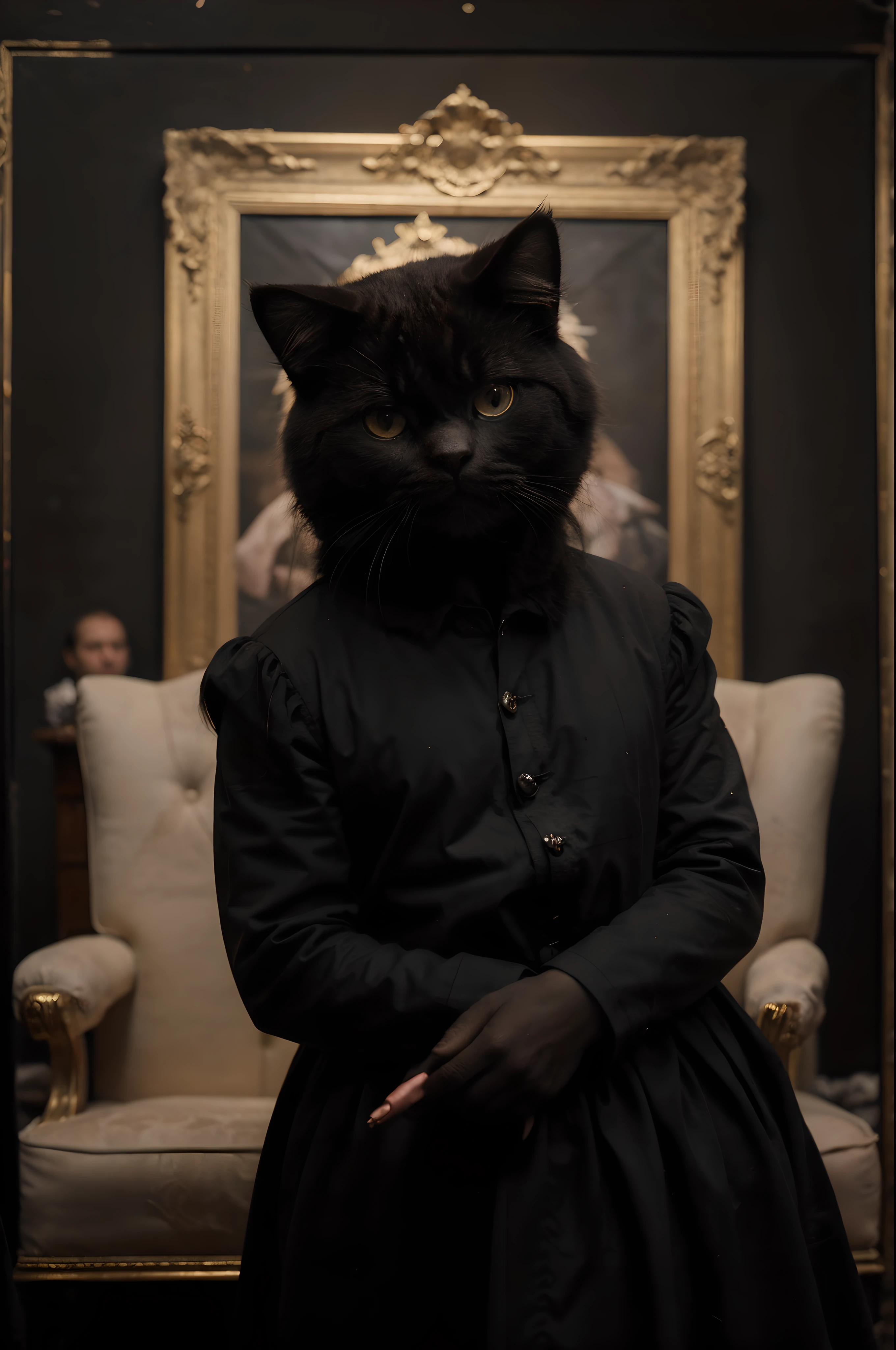 (((masterpiece, highest quality))) (dark shot:1.4) ((oil)) European royal portraits ((king of persian cats)) He wears an ornate Renaissance-style king&#39;s suit., (cinematic lighting), (((dark background))), 写実的なoil,