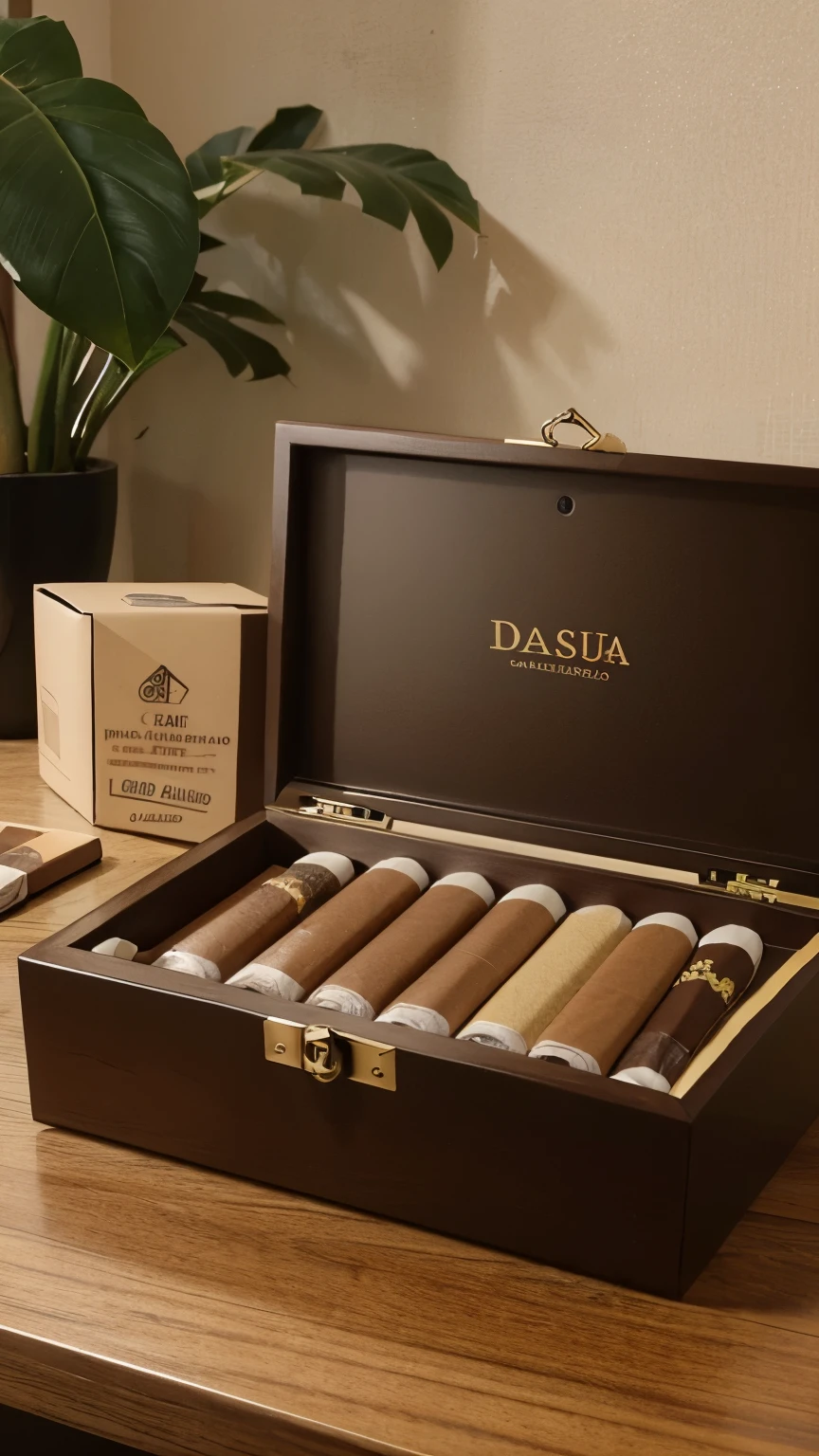( detalhado ), ( realista natural ), pessoa recebendo encomenda e na caixa um adesivo dainha tabacaria Mafu Tabacaria