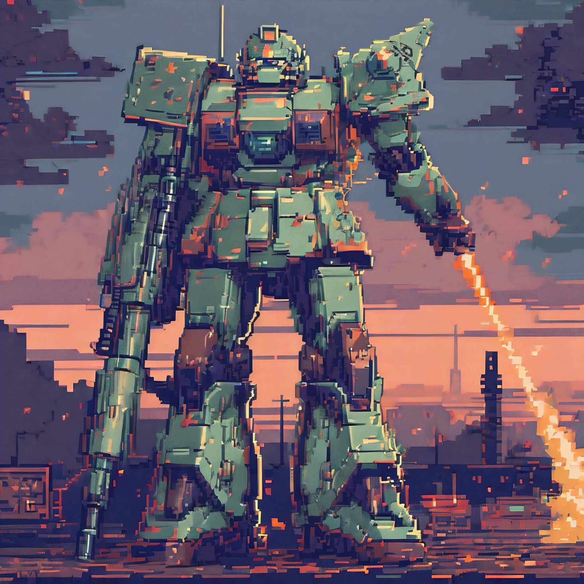 (pixel art style, masterpiece, best quality:1.3), 8-bit, a comic book style illustration of a mecha design influenced by Zaku mobile suite from the Gundam franchise