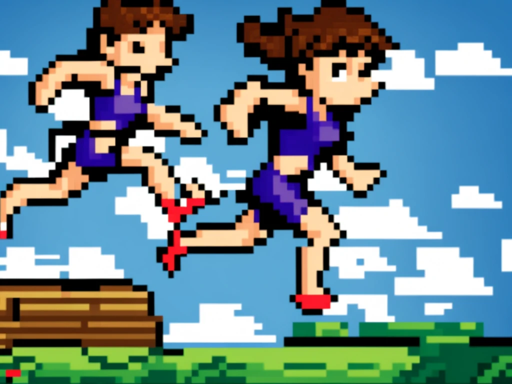 pixel art, girl jumping and running