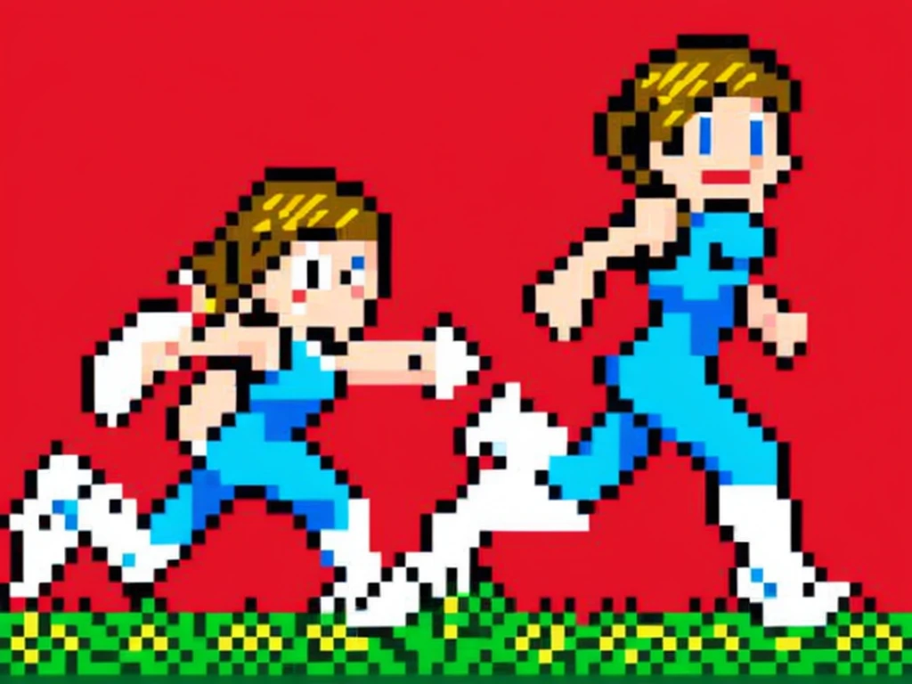 pixel art, girl jumping and running