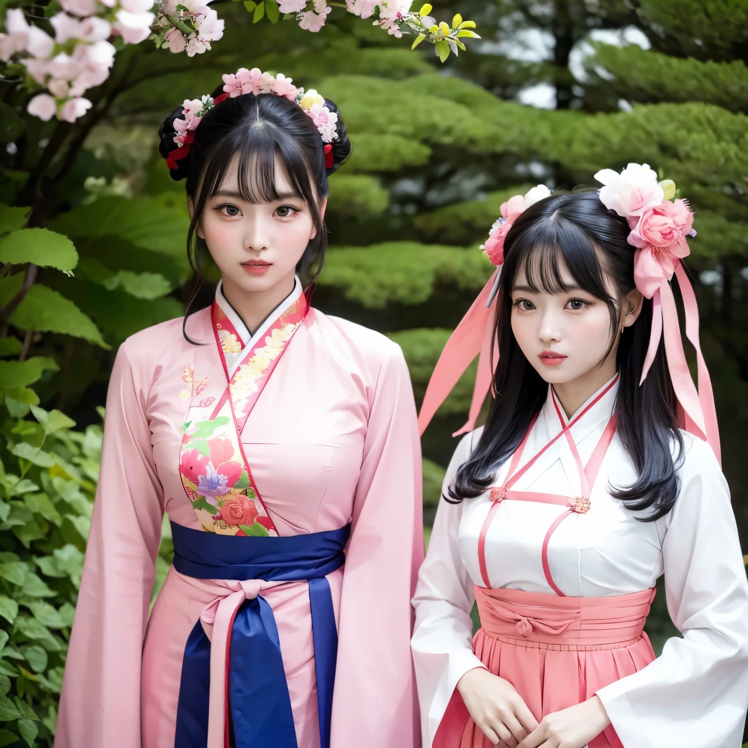 Hanbok and Vietnam dress as it would look if we merged it young woman complying with Korean standards