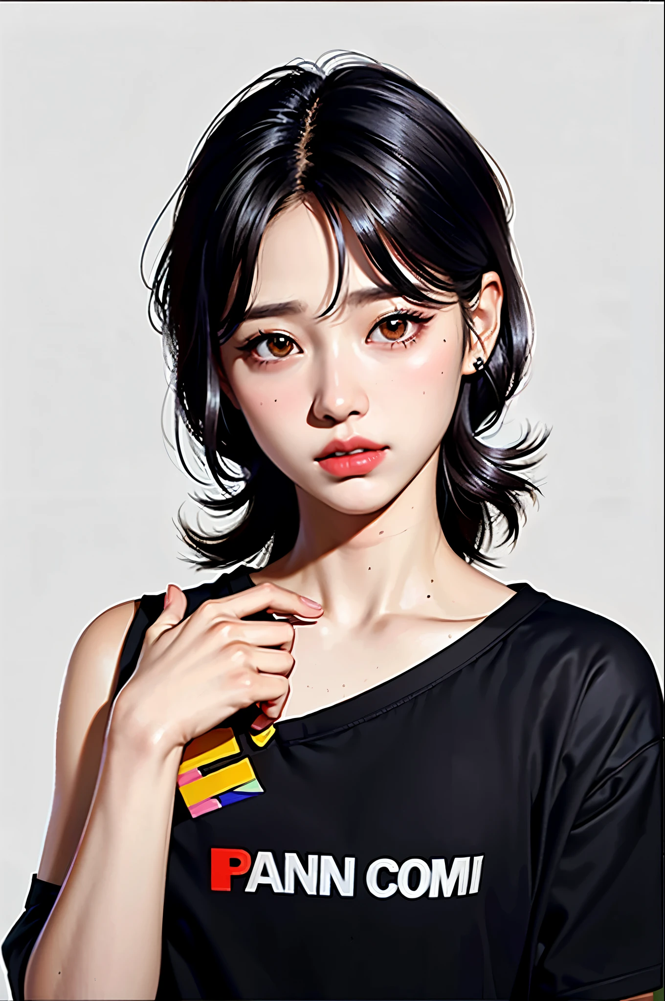 hay un hombre con una camisa negra apuntando a algo, kim doyoung, Cai Xu Kun, hyung tae, jinyoung shin, kim taejin, jungkook, El chico tiene el pelo negro corto., park Jimin, Jimin\'s grecian nose, Hong June Hyung, vista lateral, Jimin, yoongi de pelo negro, yanjun chengt, pintar ulzzang, pale korean adorable face