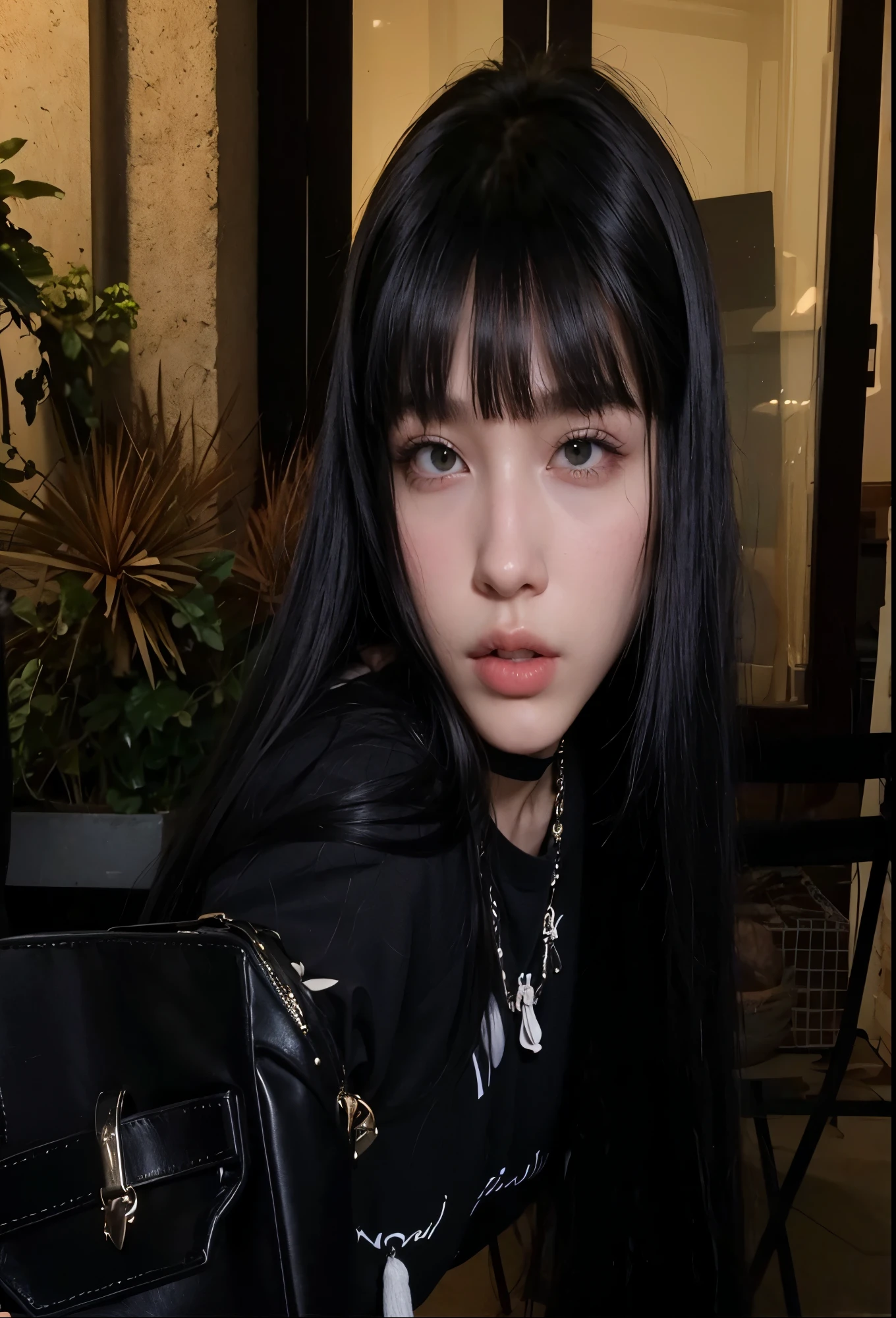 hay una mujer con cabello largo y negro y un bolso negro, ella tiene el pelo negro con flequillo, pelo largo y negro con flequillo, cabello con flequillo negro, retrato de jossi de blackpink, pelo largo y oscuro con flequillo, long hair con flequillo completo, flequillo negro, pelo negro y flequillo blanco, con flequillo completo, pelo largo con flequillo, cruel korean gothic girl