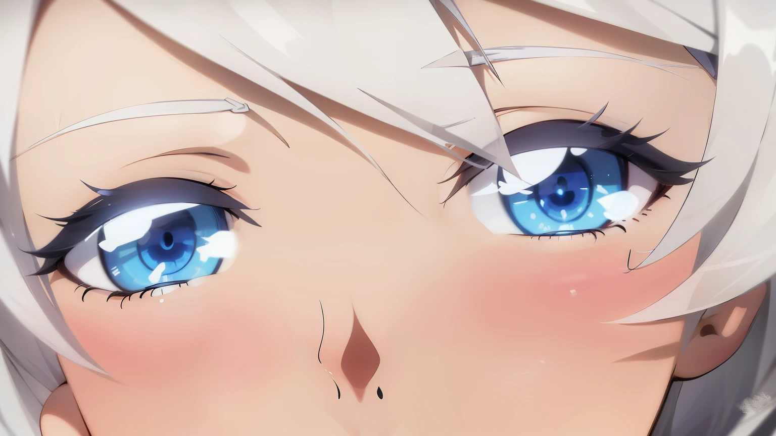 Anime girl with blue eyes staring at camera with white hair, Close-up of an anime girl, Perfect Anime Faces,  Beautiful anime face, cute anime face,  Natural cute anime face, Anime faces in detail