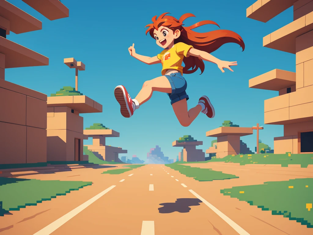 (best quality,4k,8k,highres,masterpiece:1.2),pixel art,girl jumping and running,colorful,retro style,dynamic movement,playful,energetic,smooth animation,expressive facial features,pixilated environment,80s video game style,vibrant colors,overlapping layers,cheerful mood,bouncing motion,jumping platform,excitement,action-packed,fast-paced,fluid animations,cute character design,playful background music,nostalgic aesthetics,memorable gaming experience,classic arcade game vibes,catchy sound effects,high score challenge,addictive gameplay,immersive pixelated world,adrenaline rush,satisfying jumps and landings,endless runner game mechanics,animated sprites,running speed increasing gradually,running through colorful obstacles,spritesheet animations,looping background,attention to detail,limited color palette,handcrafted artwork,retro gaming inspiration,retro pixel graphics,authentic pixel art style,artistic pixel placement,retro gaming enthusiasts,engaging visual style,effortlessly smooth transitions