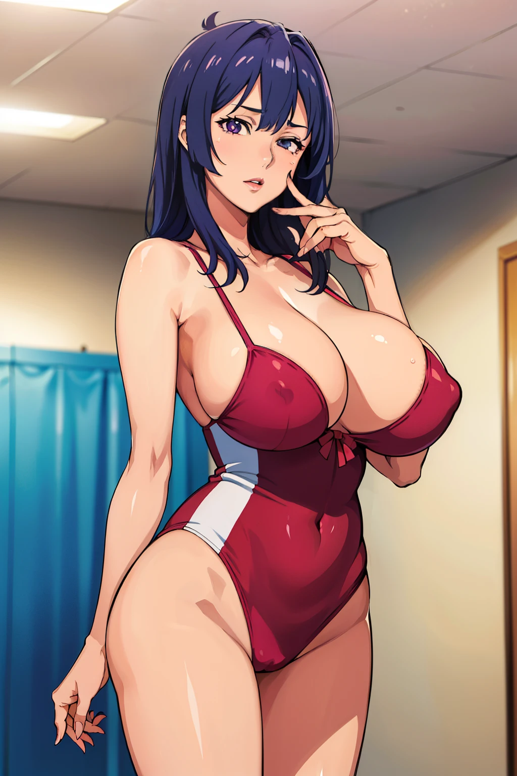 showing her armpits, football uniform, indoor sport centre background, NJAkiV4, oda non style, anime cels style, pink lipstick, purple eyes, (long hair), best quality, high resolution, (cowboy shot, 1 girl, 30yo,Young female,Beautiful Finger,Beautiful long legs,Beautiful body, Beautiful Nose,Beautiful character design, perfect eyes, perfect face,expressive eyes, perfect balance, looking at viewer,(Focus on her face), official art,extremely detailed CG unity 8k wallpaper, perfect lighting,Colorful, Bright_Front_face_Lighting,White skin, (masterpiece:1.0),(best_quality:1.0), ultra high res,4K,ultra-detailed, photography, 8K, HDR, highres, absurdres:1.2, Kodak portra 400, film grain, blurry background, bokeh:1.2, lens flare, (vibrant_color:1.2),professional photograph, (Beautiful,huge_Breasts:1.4), (beautiful_face:1.5),(narrow_waist)