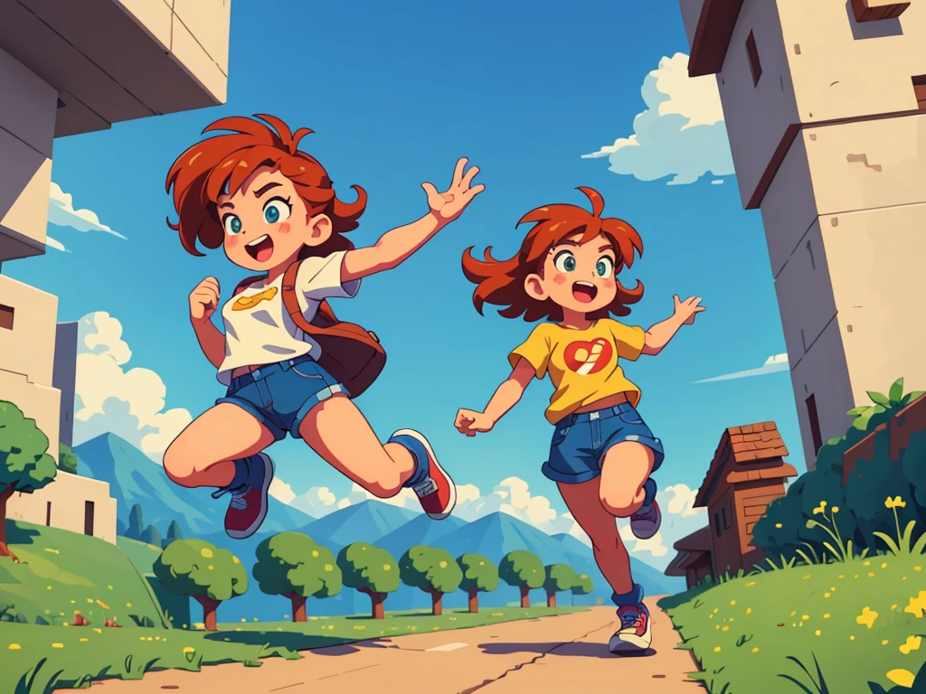 (best quality,4k,8k,highres,masterpiece:1.2),pixel art,girl jumping and running,colorful,retro style,dynamic movement,playful,energetic,smooth animation,expressive facial features,pixilated environment,80s video game style,vibrant colors,overlapping layers,cheerful mood,bouncing motion,jumping platform,excitement,action-packed,fast-paced,fluid animations,cute character design,playful background music,nostalgic aesthetics,memorable gaming experience,classic arcade game vibes,catchy sound effects,high score challenge,addictive gameplay,immersive pixelated world,adrenaline rush,satisfying jumps and landings,endless runner game mechanics,animated sprites,running speed increasing gradually,running through colorful obstacles,spritesheet animations,looping background,attention to detail,limited color palette,handcrafted artwork,retro gaming inspiration,retro pixel graphics,authentic pixel art style,artistic pixel placement,retro gaming enthusiasts,engaging visual style,effortlessly smooth transitions