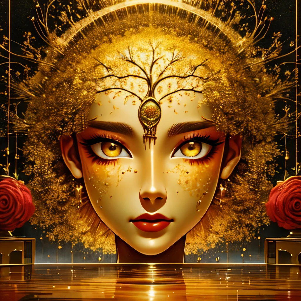 （best quality，4k，masterpiece：1.2），super detailed，lifelike:1.37，Beautiful symmetrical photo oiled with thick brush strokes and wet paint, Proportional gold, melted wax |, Visible strokes, portrait among roses，surrounded by crystal ball, Mosaic wireframe 3d, neurographics, Neurons, tree of Life, Cole, like, enthusiasm, oil on canvas, thick strokes, extremely detailed, 8K Ultra HD, masterpiece, art station, surreal