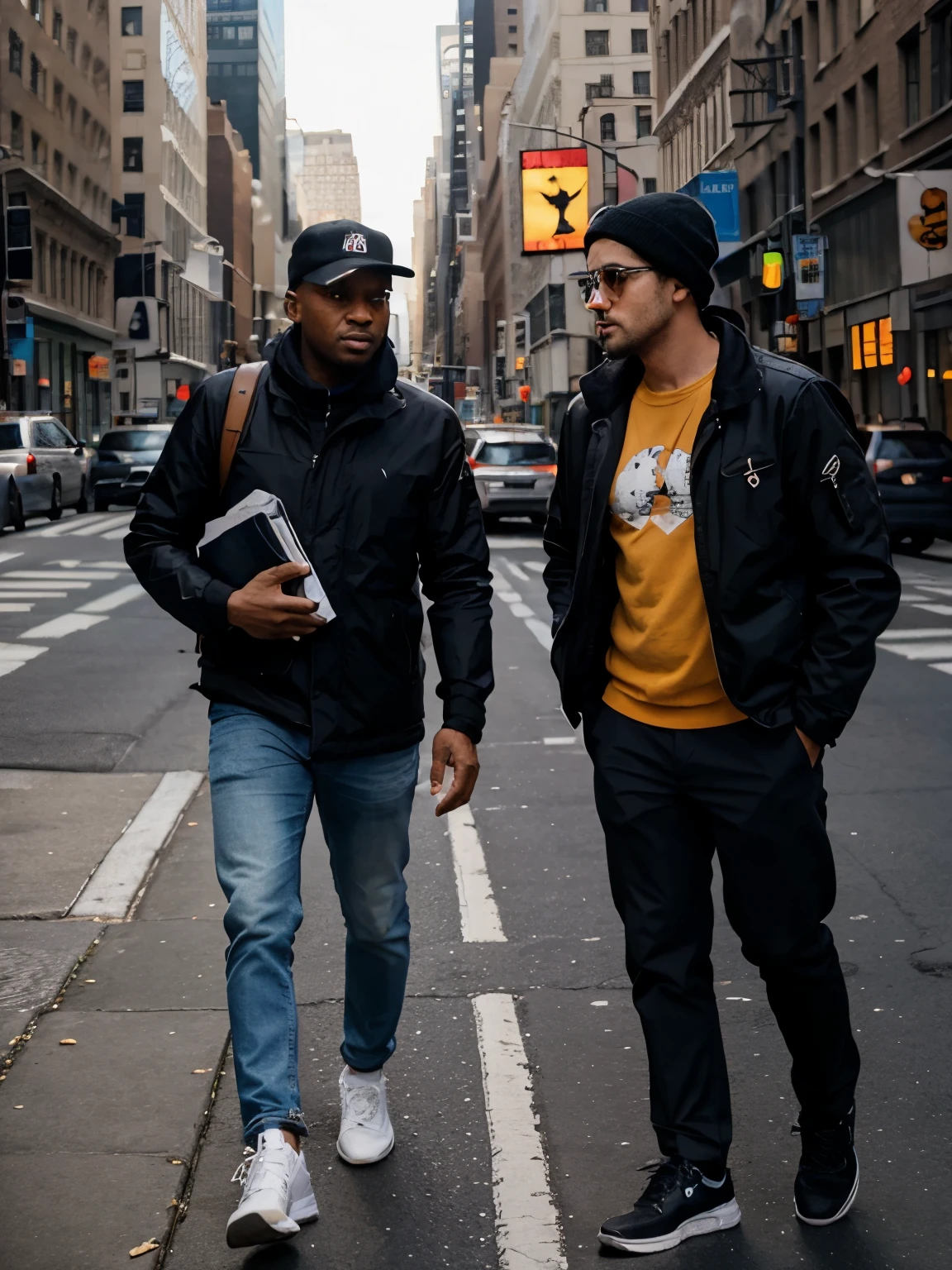 Um homem andando em Nova York