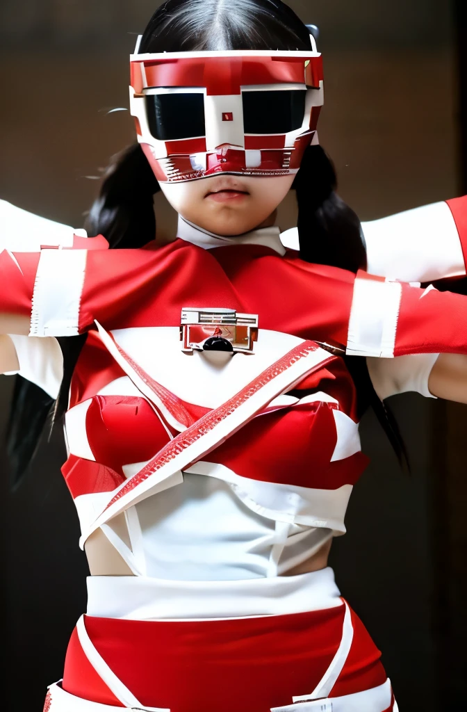 (8K、Raw photography、highest quality、masterpiece:1.2),(black haired、long hair、twin tails:1.6),show viewer,Looking at the front,erotic,white skin,(She is wearing the costume of the beautiful warrior Red Ranger.:1.8)、(Clothing that emphasizes the shape of your chest:1.4)、(big breasts:1.2)、slim body shape、ultra high resolution,beautiful,beautiful fece,(alone, alone、no background:1.9),whole bodyボディー,japanese woman,(Photoreal:1.37)、photon mapping,reality、(Baby-faced and cute: 1.6)、(sad expression: 1.7)、(With a round face: 1.8)、radio city、Physically based rendering、depth of field rally background、photograph, (I can see your knees,close up of thighs、too short skirt:1.5),whole body、super fine,Super juvenile,