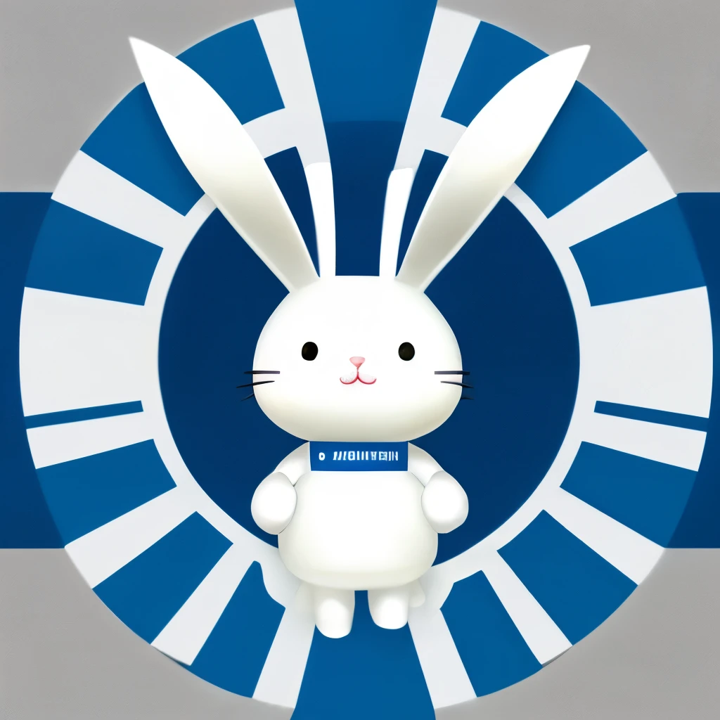 Minimalist cute white bunny, mascot for surveillance company occidental draw, thick blue borders no human 