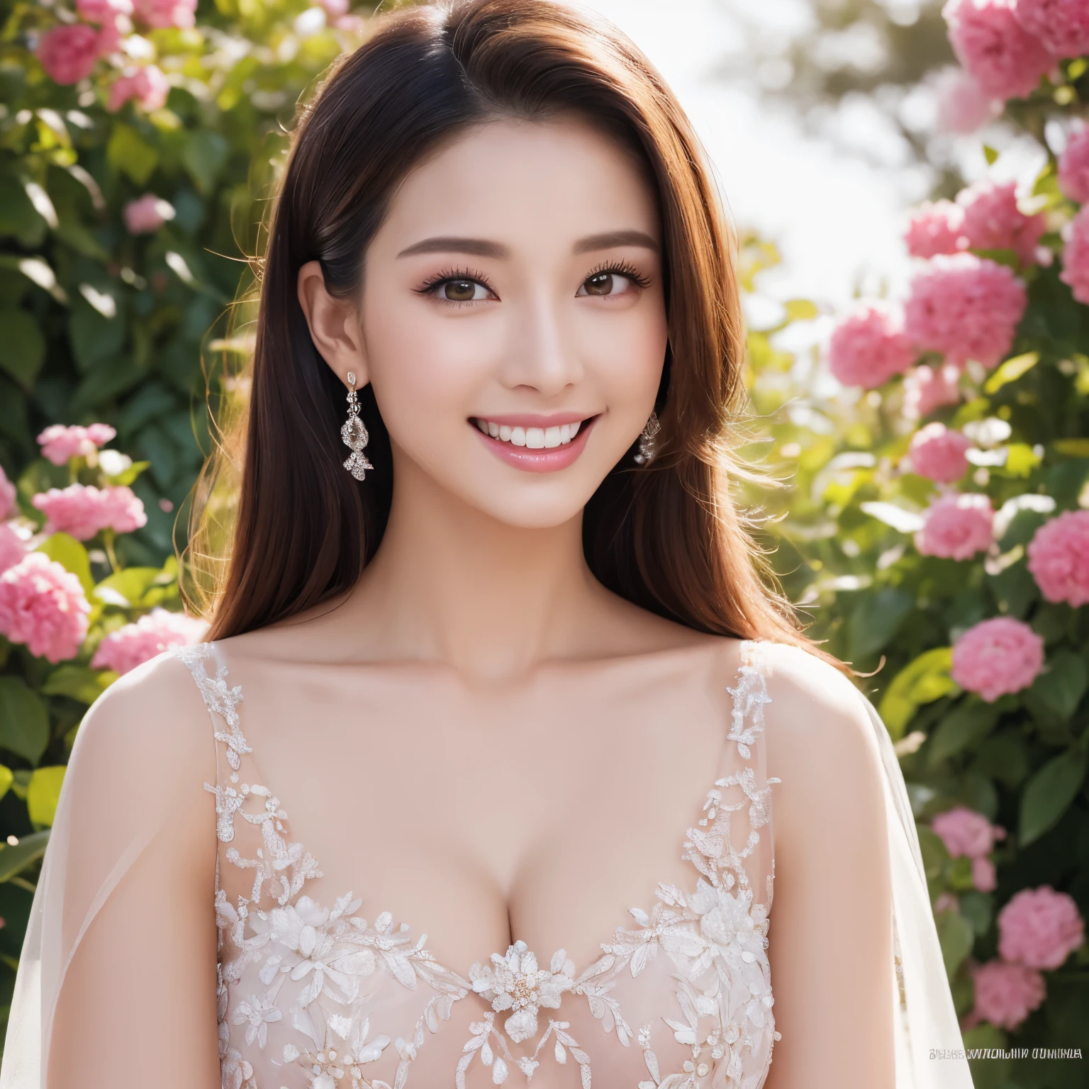 (highest quality、table top、8k、best image quality、Award-winning work)、(1人のpregnancyした花嫁:1.2)、pregnancy、(solo:1.1)、(Full body photo:1.3)、The most extravagant and finest giant wedding dresses、The most luxurious and highest quality giant tiara、The most luxurious and highest quality giant necklace、the biggest smile looking at me、Large amount of finest jewelry decorations、(The most luxurious and gorgeous flower garden background:1.1)、(Gorgeous flower garden in a beautiful vast garden:1.1)、(beautiful luxury gardening fence:1.1)、(Intricate and beautiful perfect flower garden decorated with many gardening items:1.1)、(Huge, top-of-the-line flower arch made of tons of flowers:1.3)、fantasy、perfect makeup、long eyelashes、Super high-definition sparkling eyes、ultra high definition hair、ultra high resolution glossy lips、Super high resolution perfect teeth、Beautiful face in super high resolution、(accurate anatomy:1.1)、(Beautiful skin that shines very brightly:1.2)、(very bright and vivid:1.2)