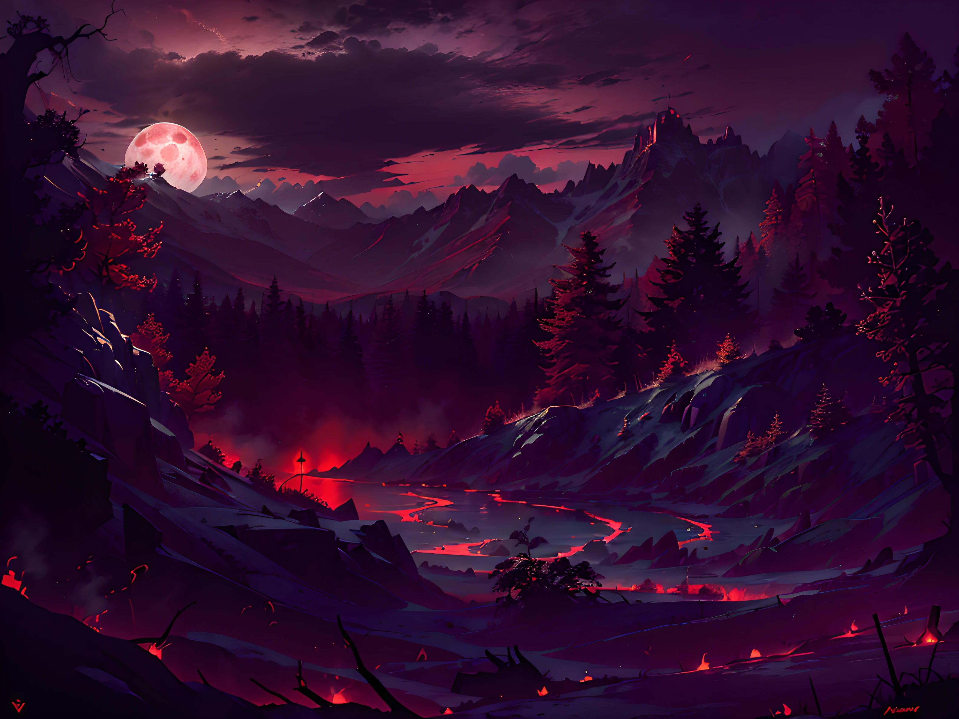 (Masterpiece, Best quality:1.4), Cinematic light, Colorful, تباين عاTo me, mountain, herb, tree, To meلة, (terror (Trait):1.2), (To me(Masterpiece, Best quality:1.4), (Captivating digital art), Cinematic lighting, Colorful, تباين عاTo me, eerie mountain landscape, lush herb, twisted trees, To meلة scene, (terror Trait:1.2), (menacing To mester:1.2) Lurking in the shadows, dark atmosphere, Blood rain pouring down, River of blood الأحمر يتدفق, haunting Blood moon in the sky, A chilling and intense visual experience:1.2), dark, Blood rain, River of blood, Blood moon