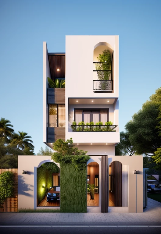 rendering of a modern residential townhouse, professional render, wide angle exterior 2023, highly detailed render, high quality rendering, realistic render, architectural render, high-quality render, detailed rendering, hyper-realistic render, hyper - realistic render, very realistic 3 d render, high render, realistic rendering, very realistic render