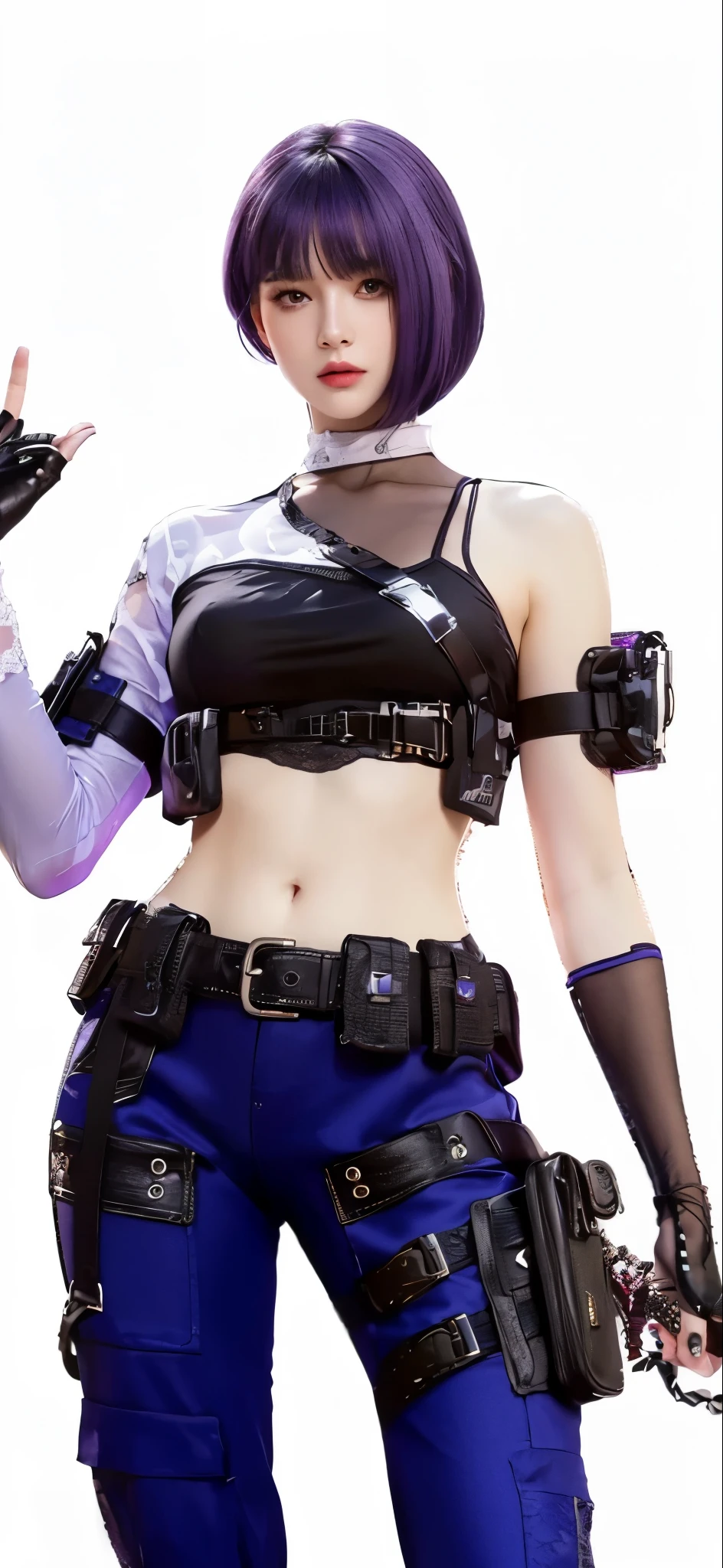 best quality,masterpiece,Very detailed,high resolution,4k,ultra high resolution,Detailed shadows,ultra actual,actual,dramatic lighting,1 girl,alone,Detailed face,actual eyes,actual skin,white dress,purple hair,dynamic poses, White lace dress