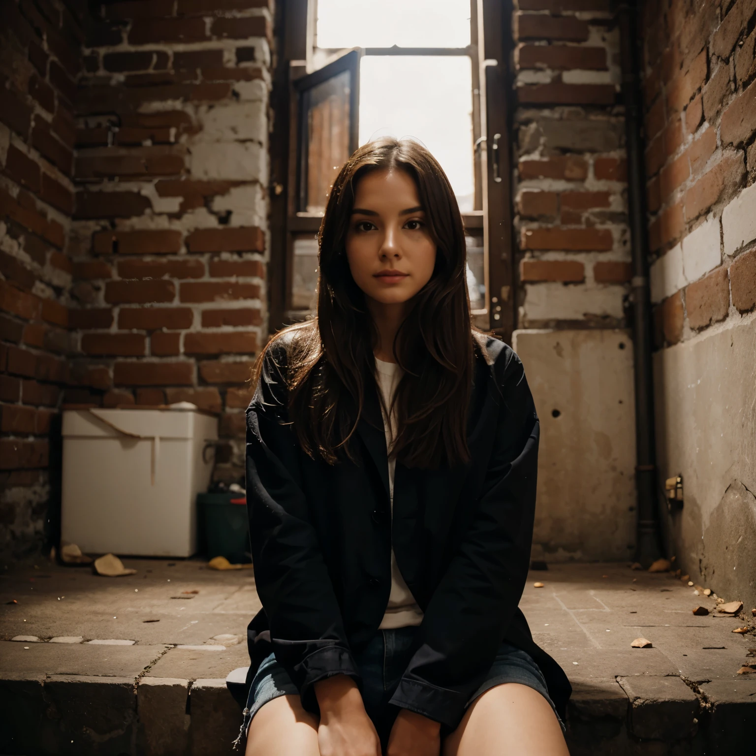 Woman is sitting 