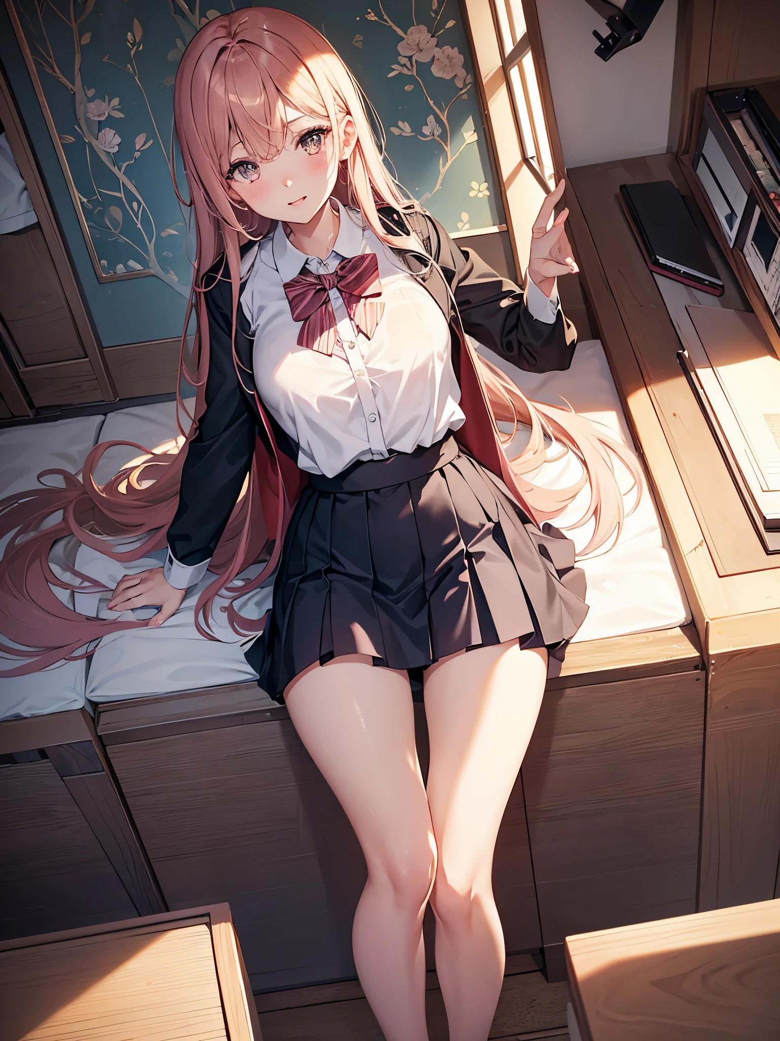 master piece、Highest image quality、highest quality、 ((panic))、glossy hair quality、small face、sitting、Super detailed and beautiful bright eyes、Super detailed clear and beautiful face、(cute illustration:1.2), High-resolution, ultra-detailed, best quality, embarrassed、(Gaps in shorts).(Cute underwear that can be seen at a glance)