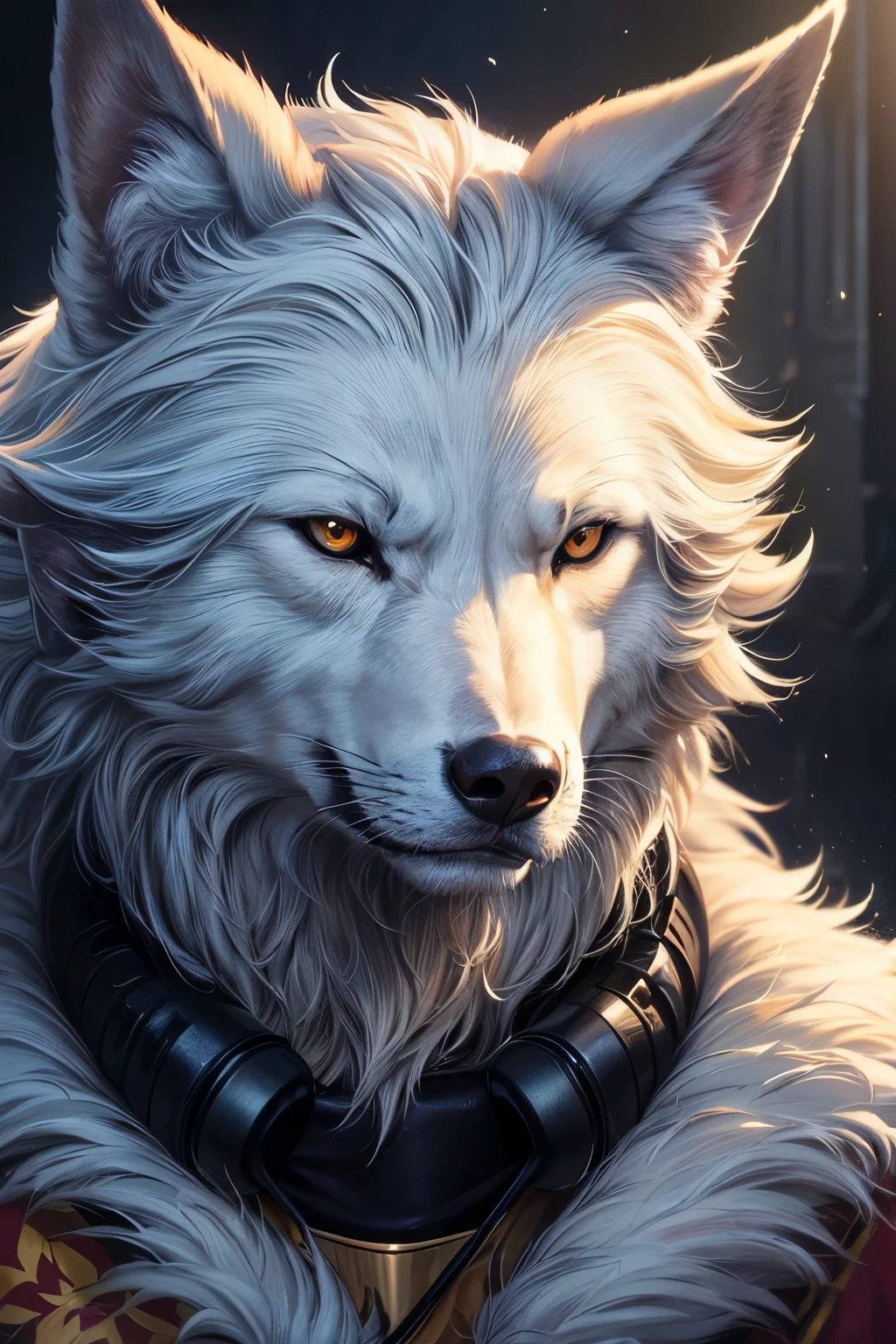 (a)animal,animated,lobo,wolf,canis,canidae,mammal
(listening to music, enjoying music, headphoneaterial:oil painting, traditional art, hand-painted)
(details:detailed fur, expressive eyes, musical notes, energetic, playful)
(best quality, realistic:1.37, highres, sharp focus)
(art style:realism, portraits)
(color tone:vibrant, lively)
(light:soft lighting, natural sunlight)
