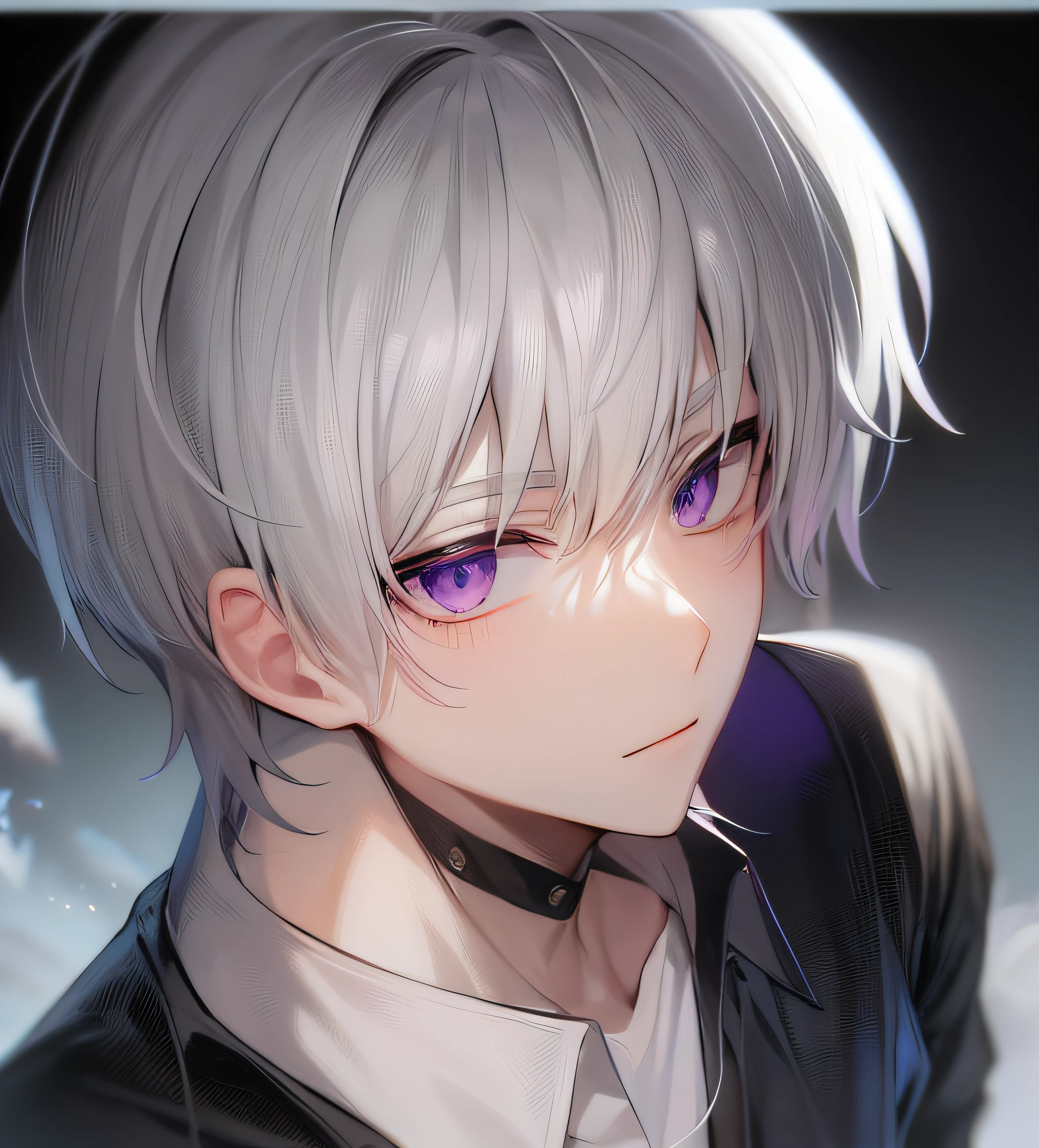 Anime boy with white hair and black eyes in a white shirt., Hajime Yatatate, Retrato Capmo Yandere Grimdark, Ken Kaneki, Tall anime guy with dark eyes, male anime characters, white hair, Capmo Yander, คิรัว โซลดิ๊ก white hair, Kaneki Ken, white hair, Handsome boy anime, Silver haired maniac