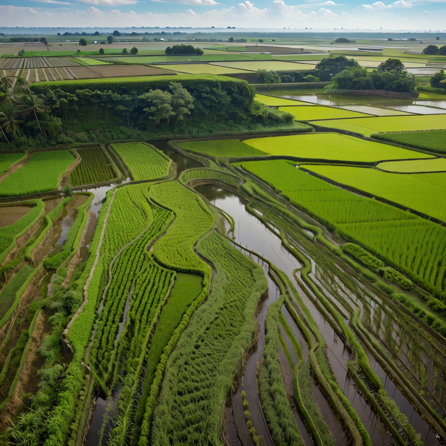A realistic picture of a rice fields with so many fly pest 