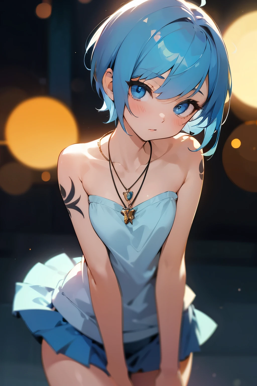 girl attractive short blue and white hair anime version Tokyo revengers with a Boten tattoo